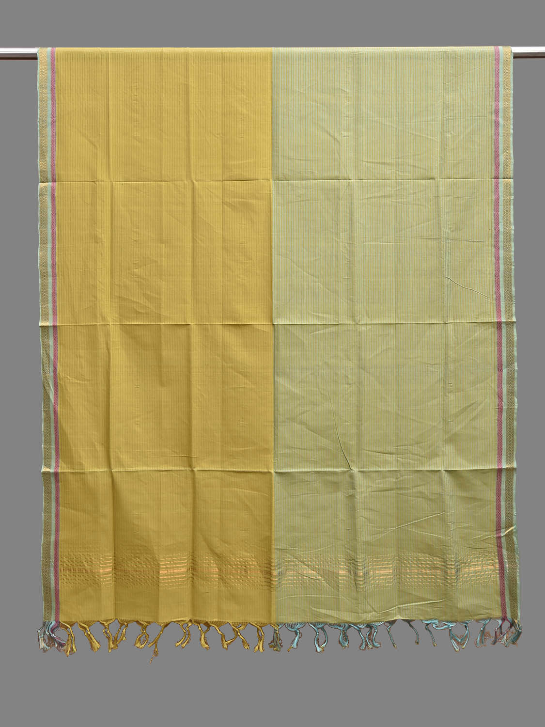 Yellow and Light Green Mangalrigi Cotton Dupatta with Half-Half Design ds3836