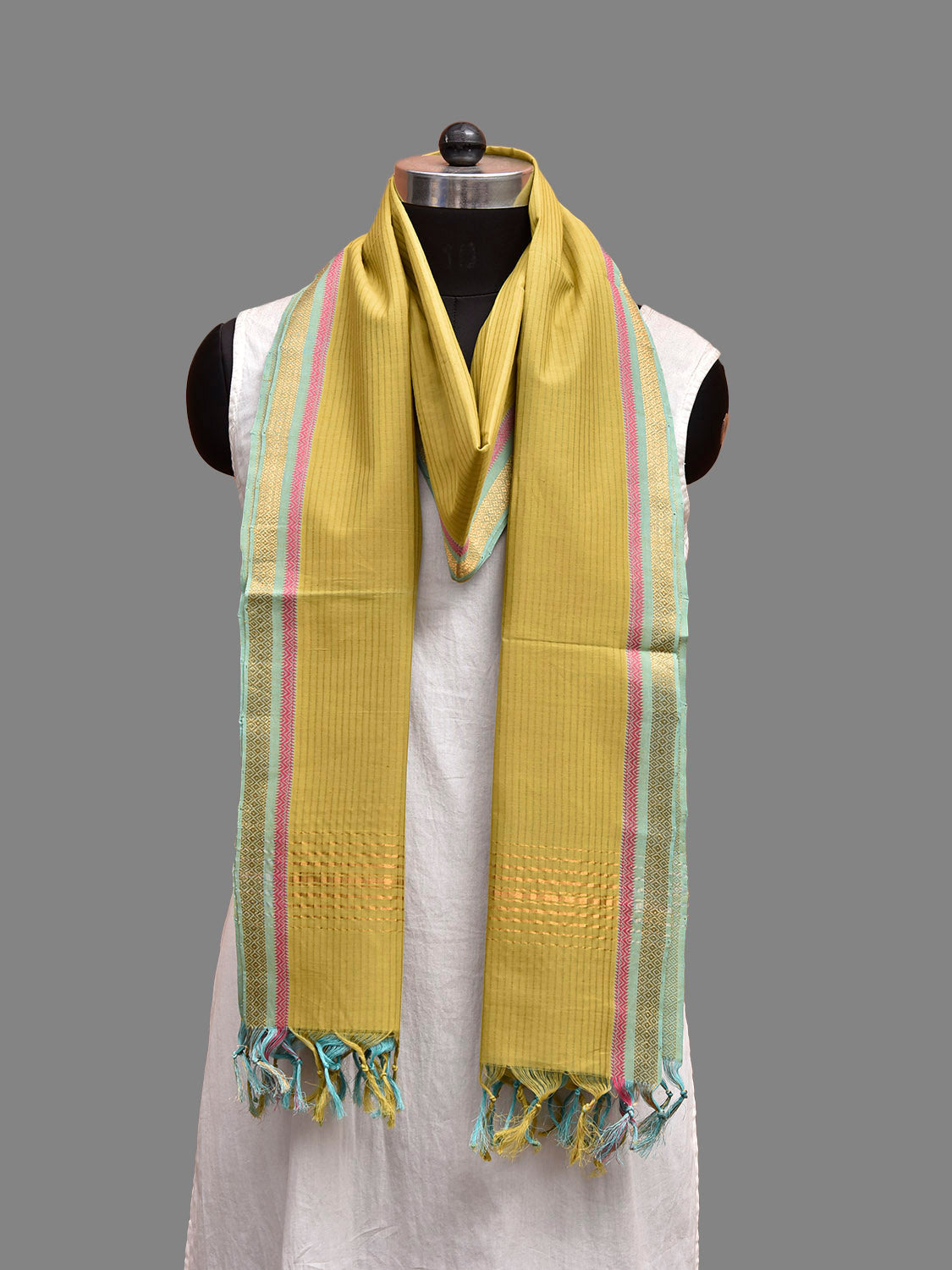 Yellow and Light Green Mangalrigi Cotton Dupatta with Half-Half Design ds3836