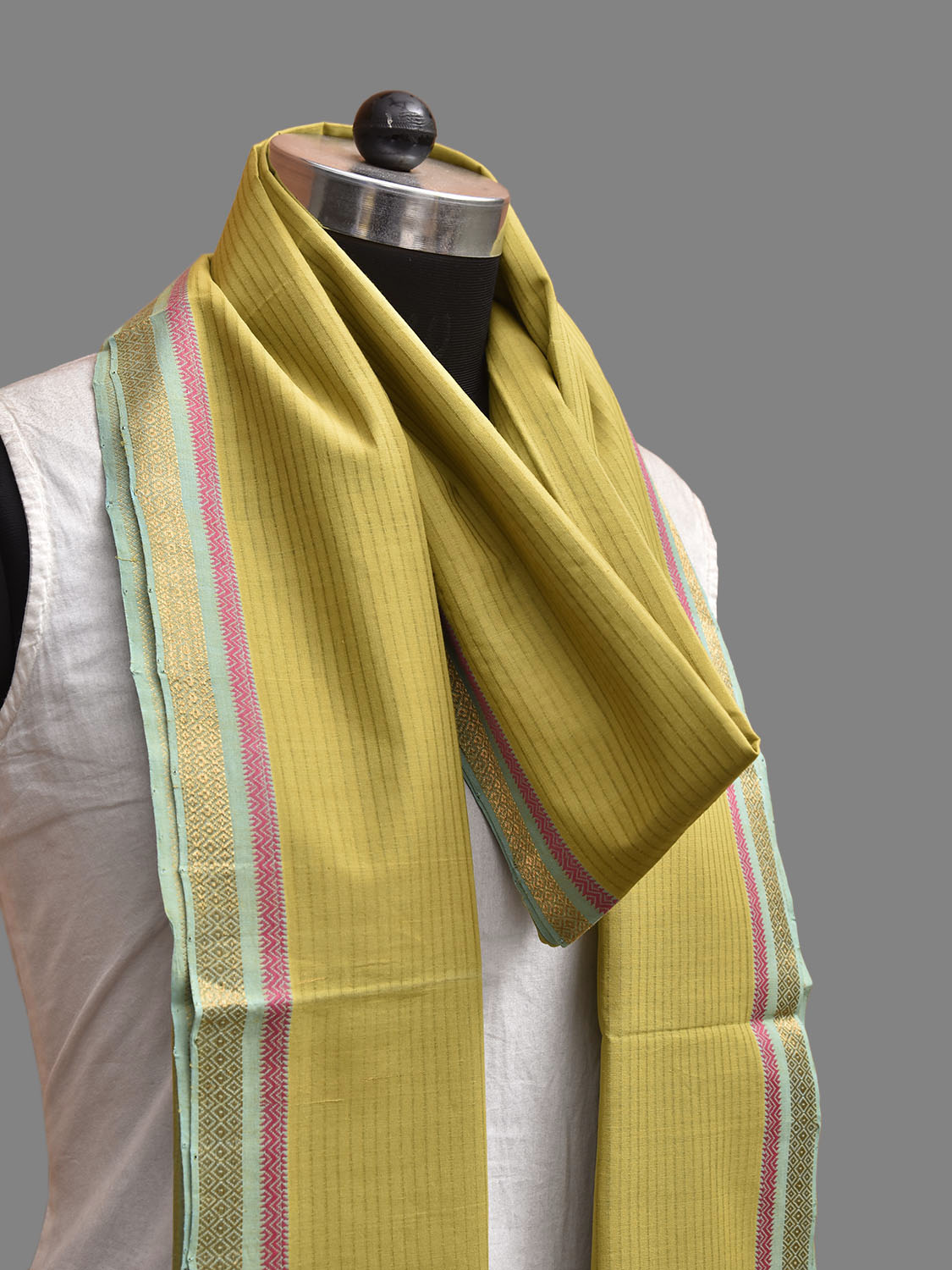 Yellow and Light Green Mangalrigi Cotton Dupatta with Half-Half Design ds3836