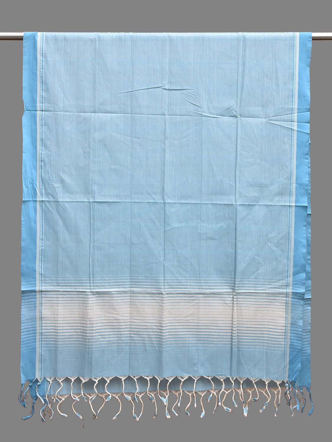 Light Blue Mangalgiri Cotton Dupatta with Strips Pallu Design ds3837
