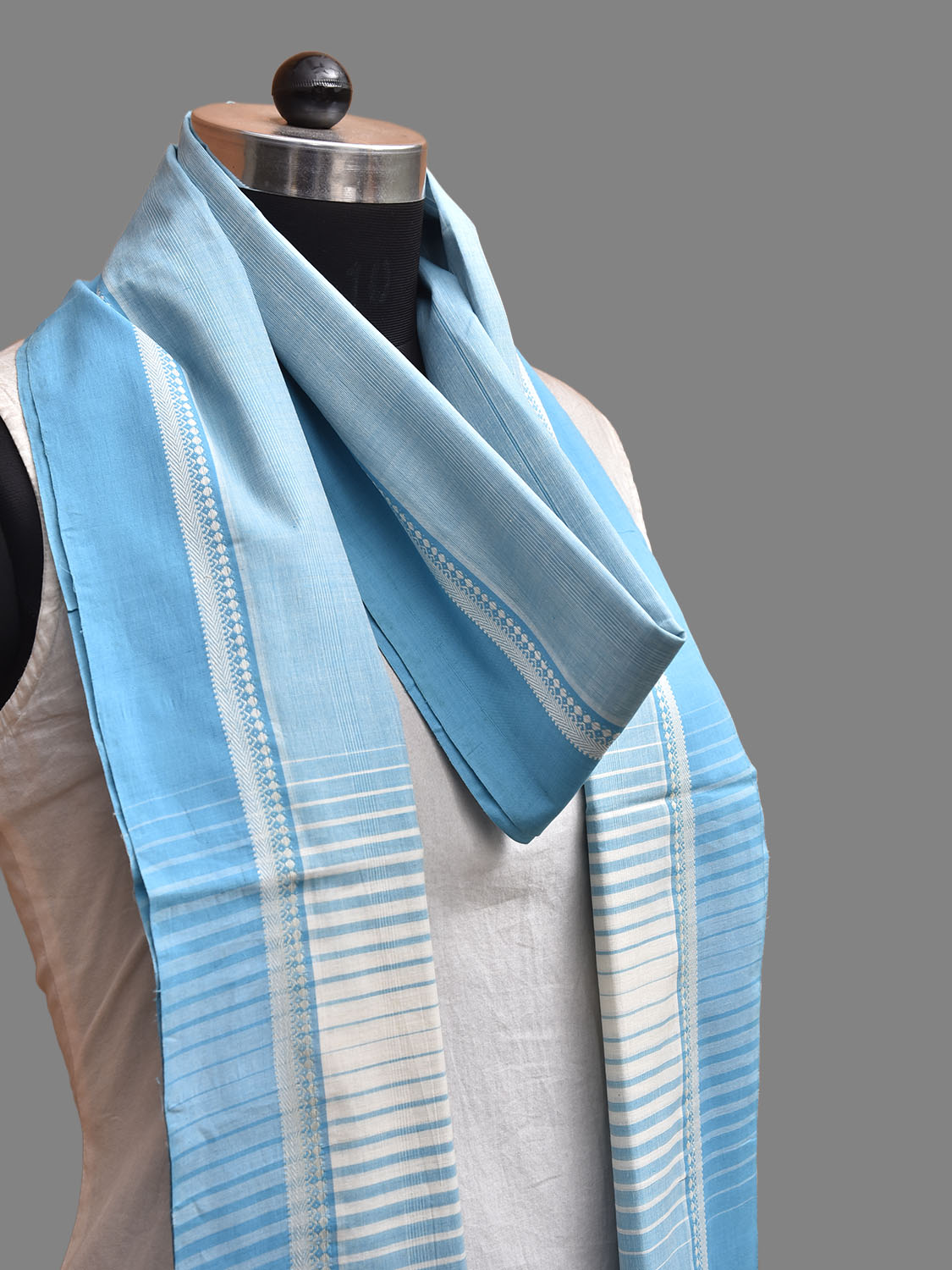 Light Blue Mangalgiri Cotton Dupatta with Strips Pallu Design ds3837