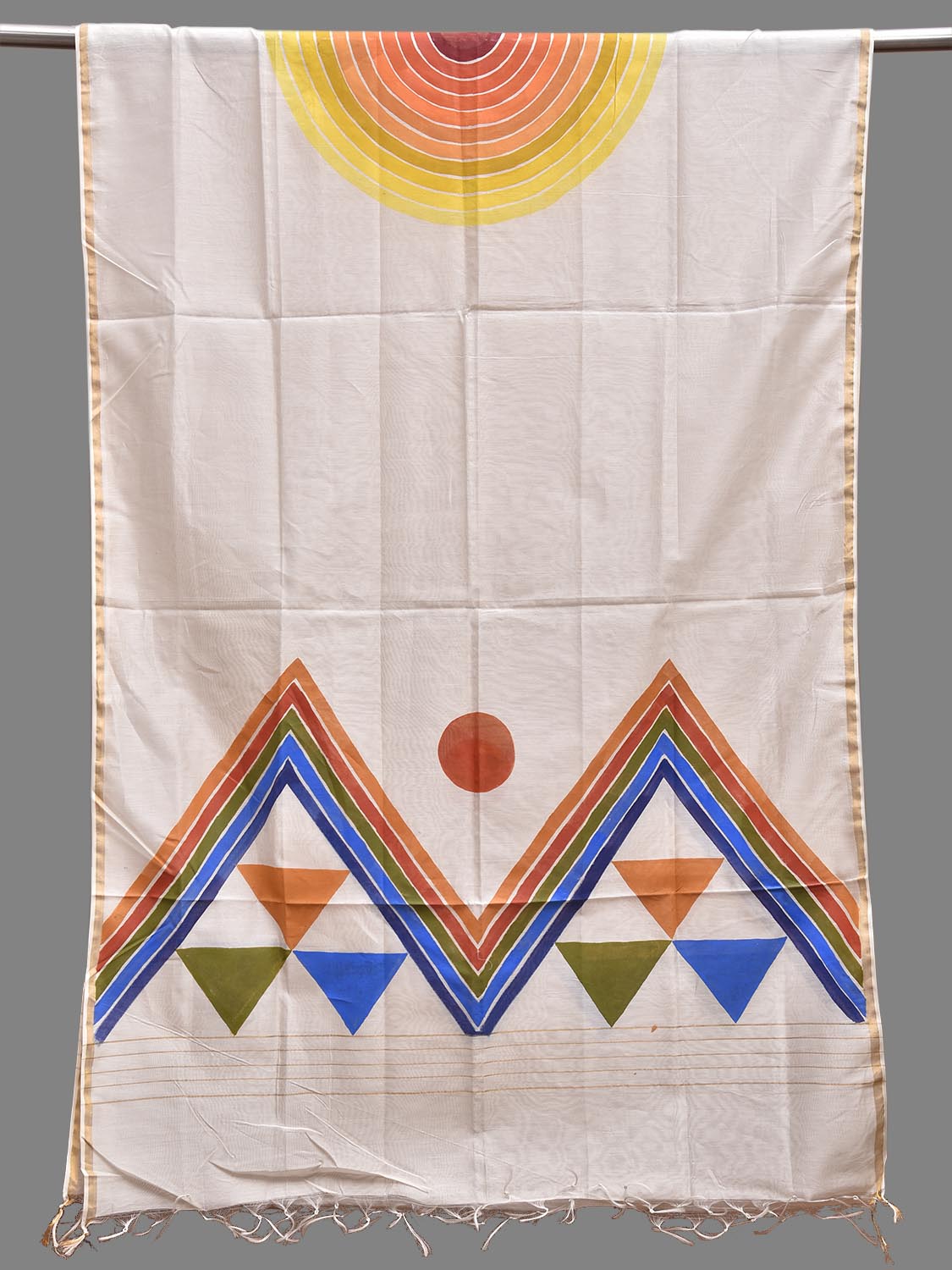 Beige Hand Painted Cotton Silk Dupatta with Geometrical Design ds3838