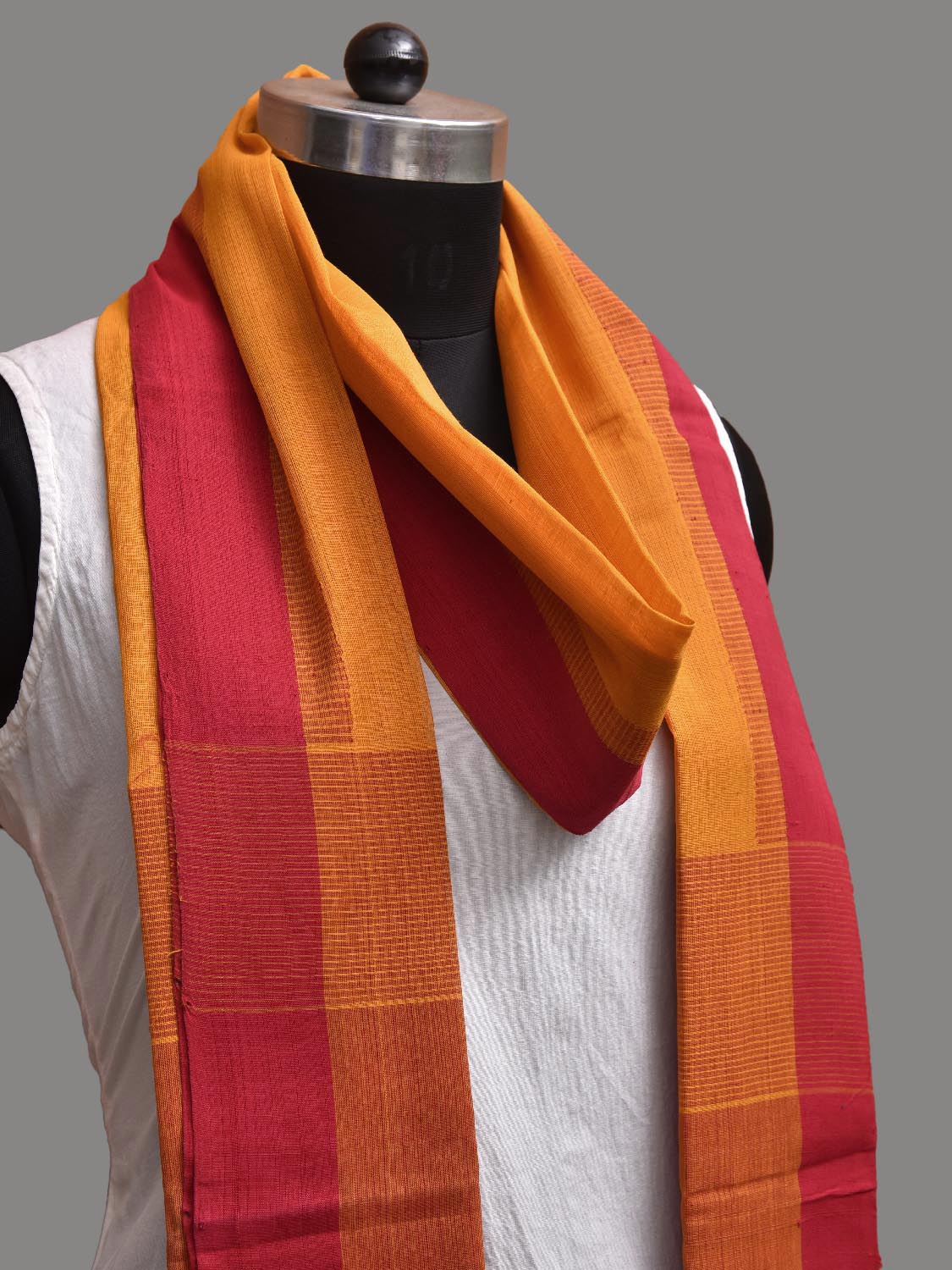 Orange and Pink Mangalgiri Cotton Dupatta with Strips Pallu Design ds3840