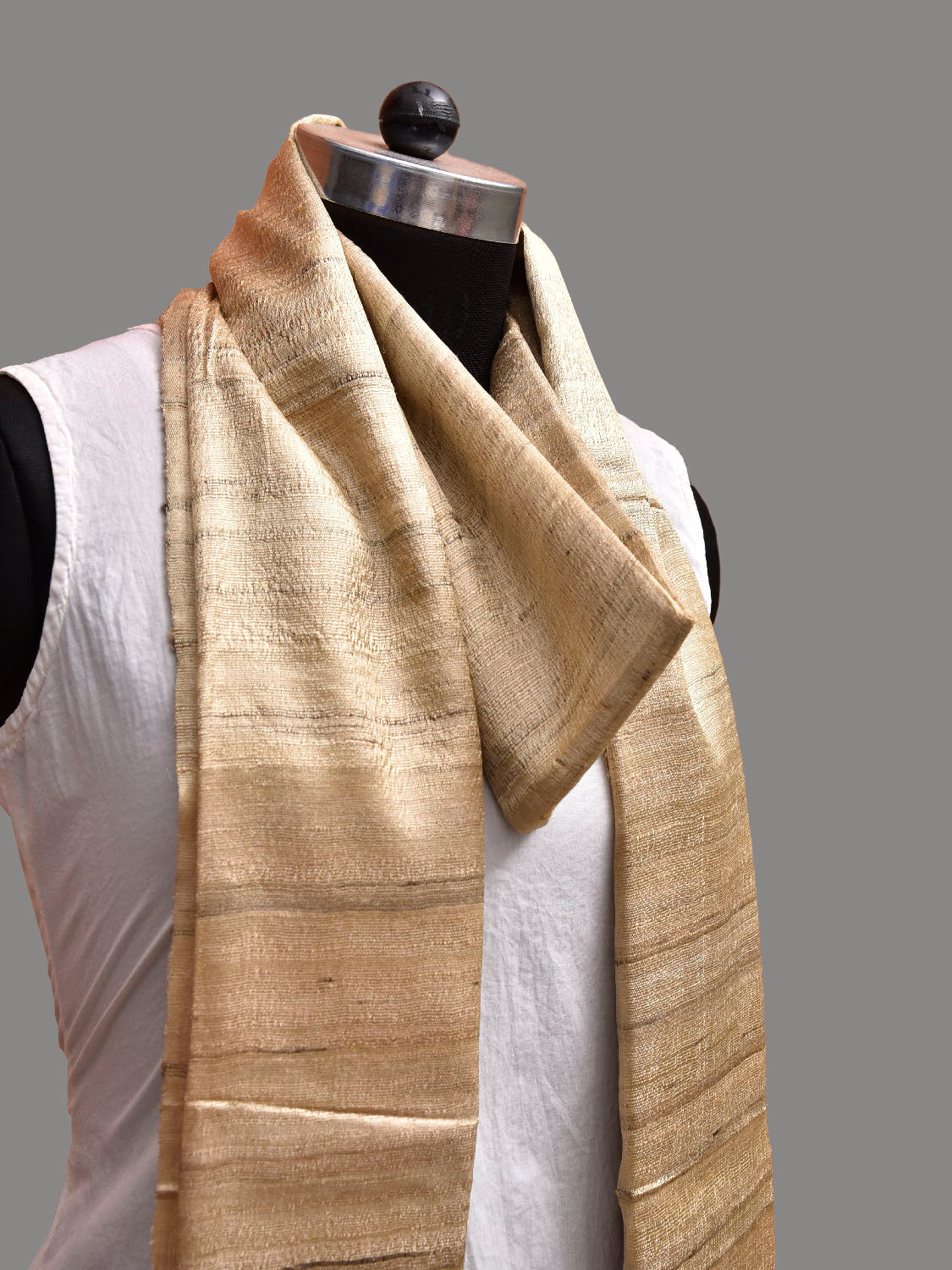 Light Yellow Tussar Dupatta with Strips Design ds3841