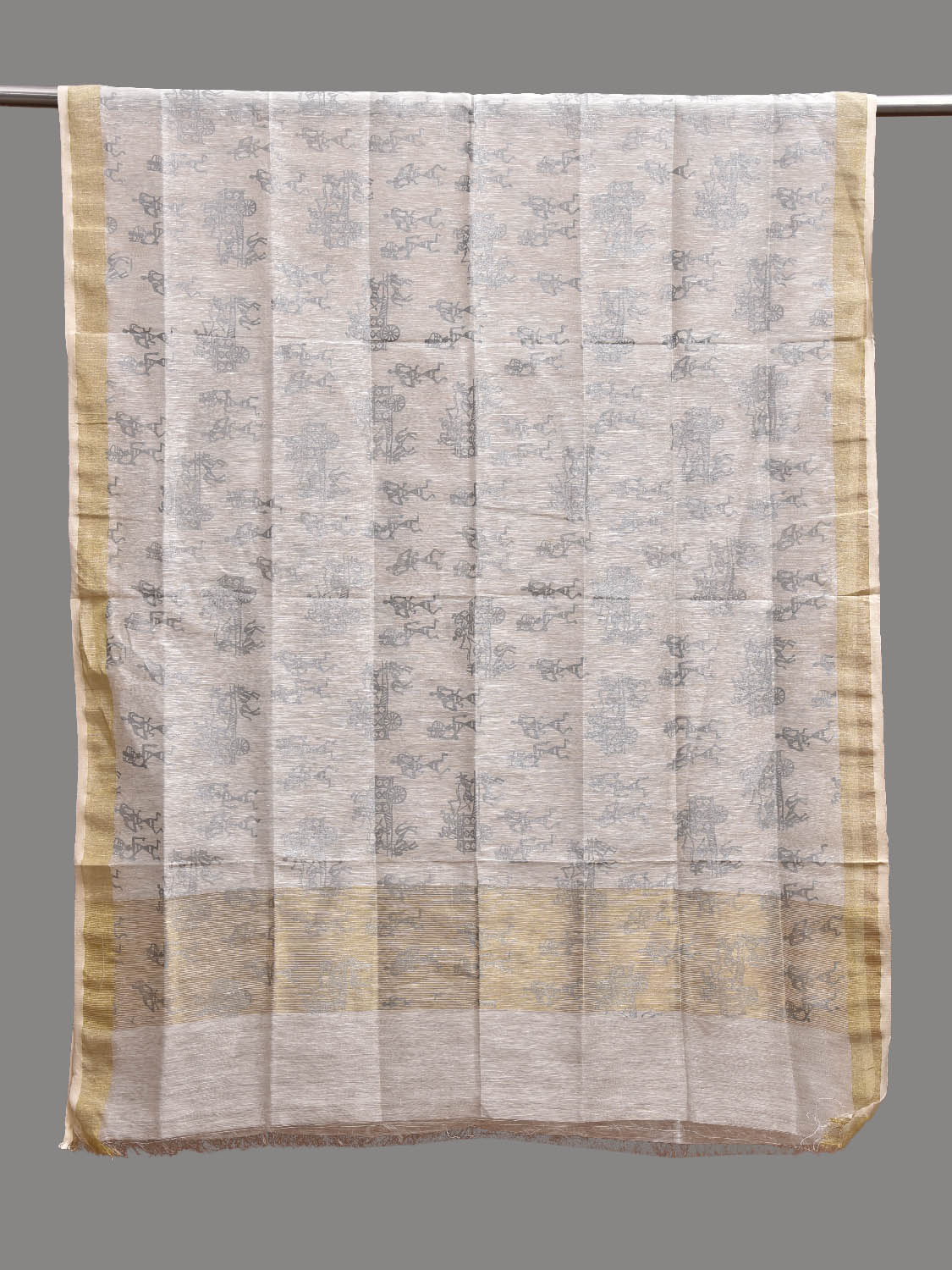 Beige Printed Linen Silk Dupatta with Village Theme Design ds3843