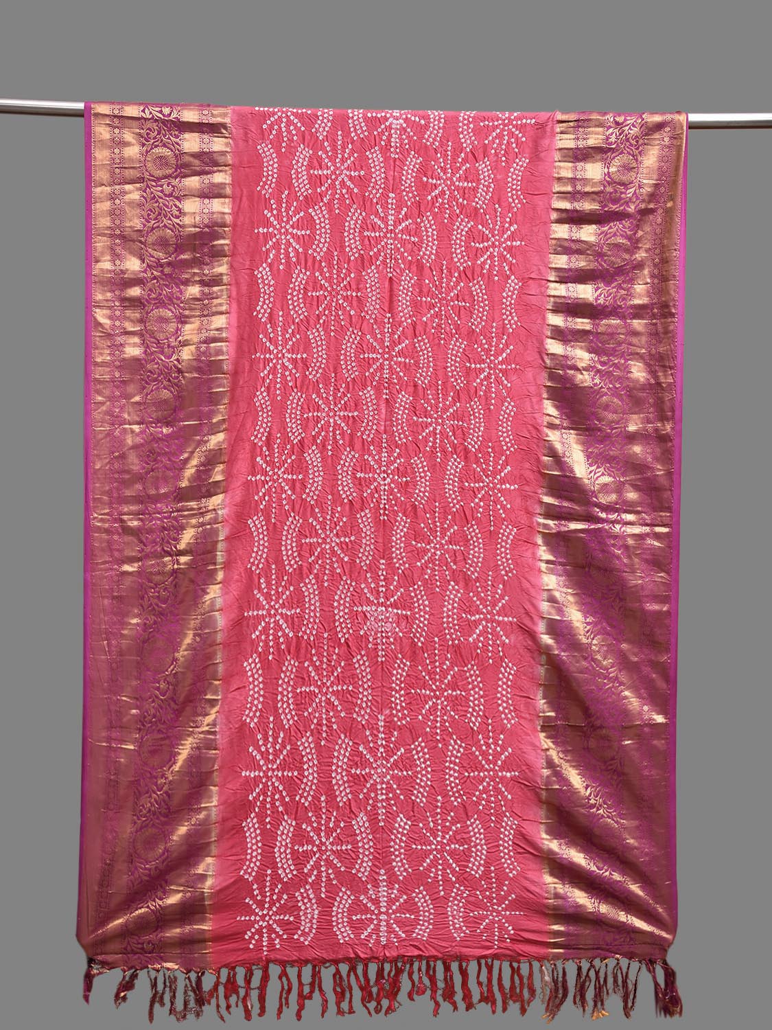 Pink Bandhani Kanchipuram Silk Dupatta with Border Design ds3845