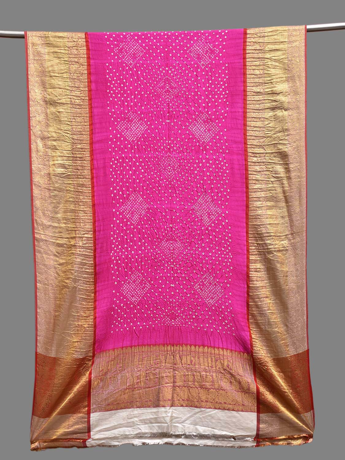 Pink and Red Bandhani Kanchipuram Silk Dupatta with Border Design ds3847