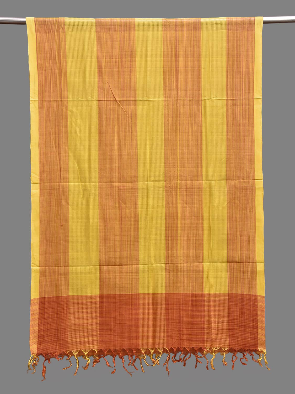 Orange and Yellow Mangalgiri Cotton Handloom Dupatta with Strips Design ds3889