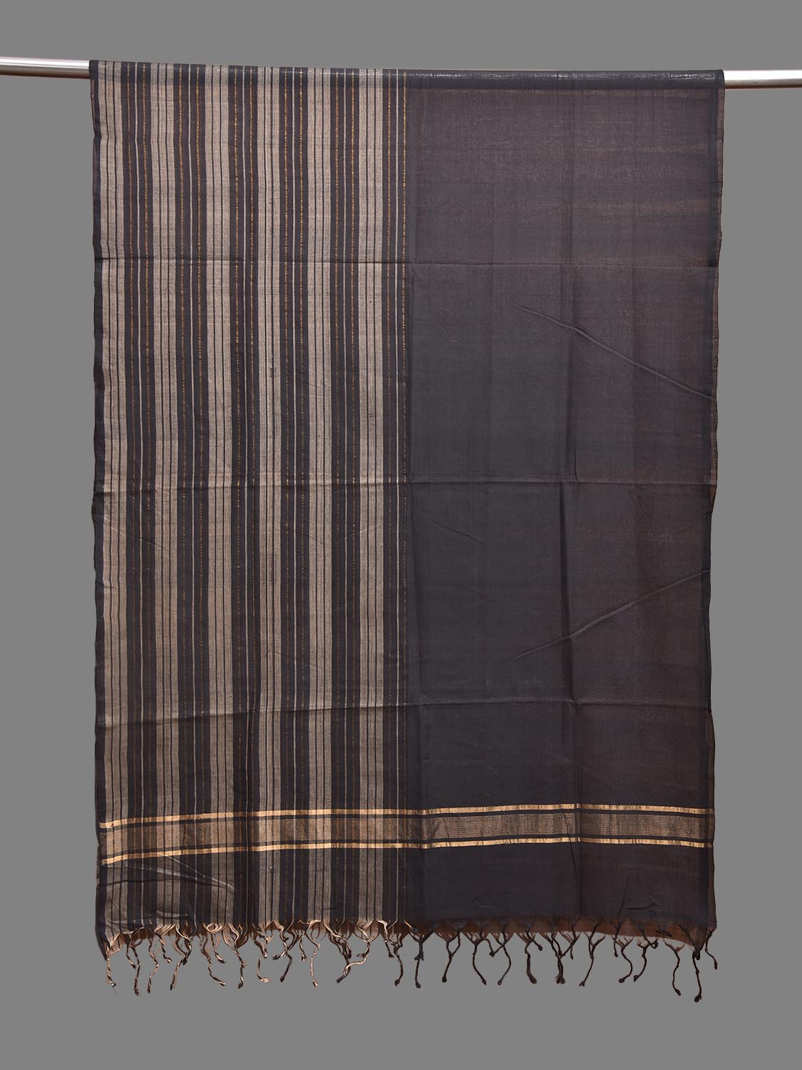 Black Mangalgiri Cotton Handloom Dupatta with One Side Strips Design ds3891