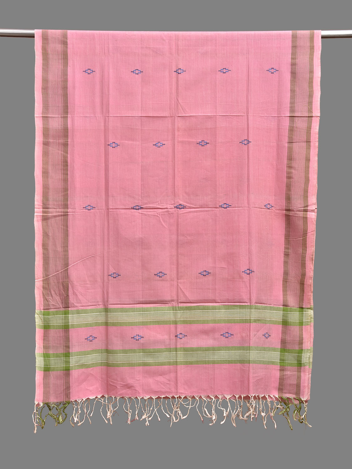 Pink and Green Khadi Cotton Handloom Dupatta with Jamdani Buta Design ds3892