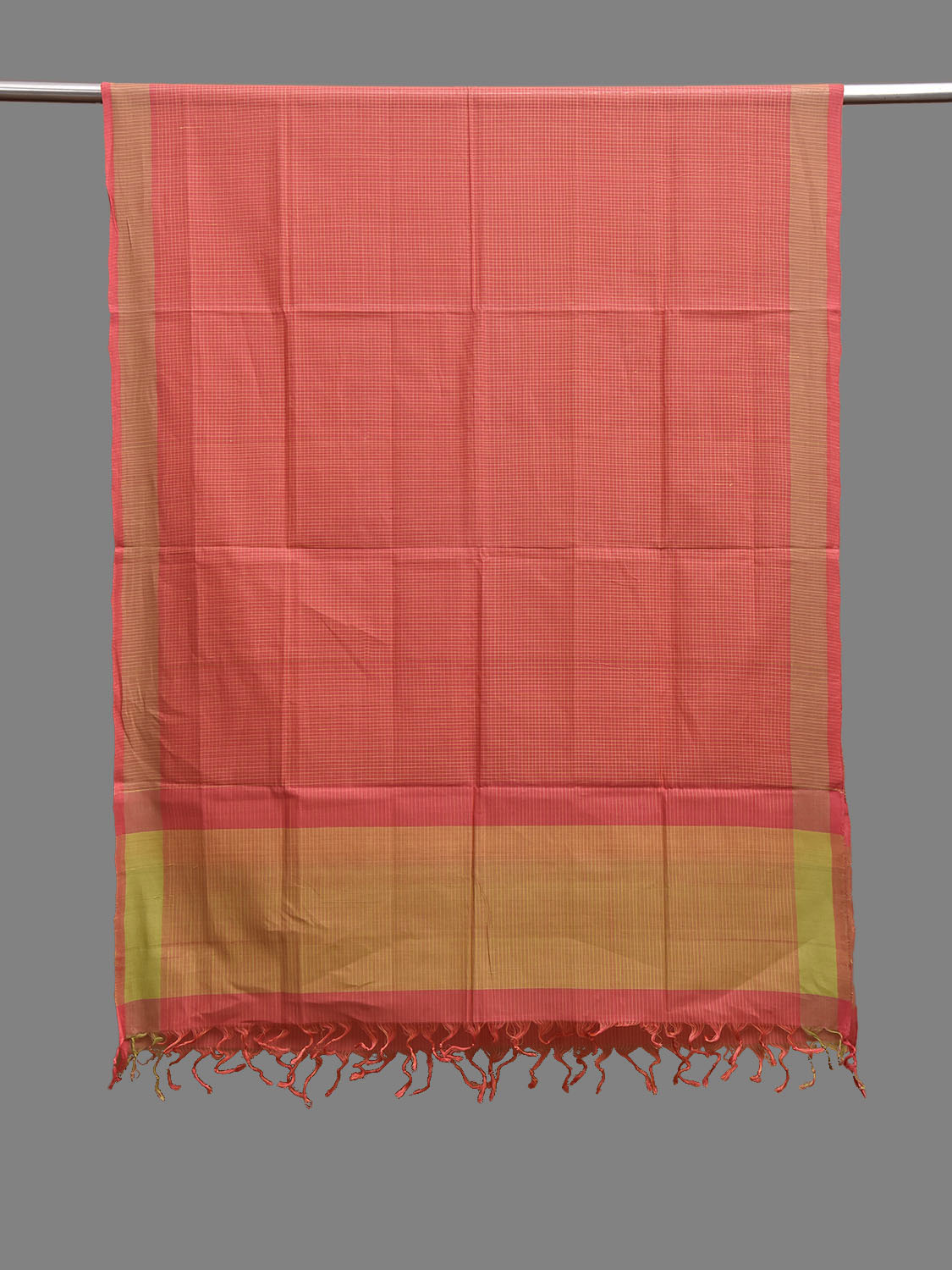 Peach and Green Mangalgiri Cotton Handloom Dupatta with Checks Design ds3894