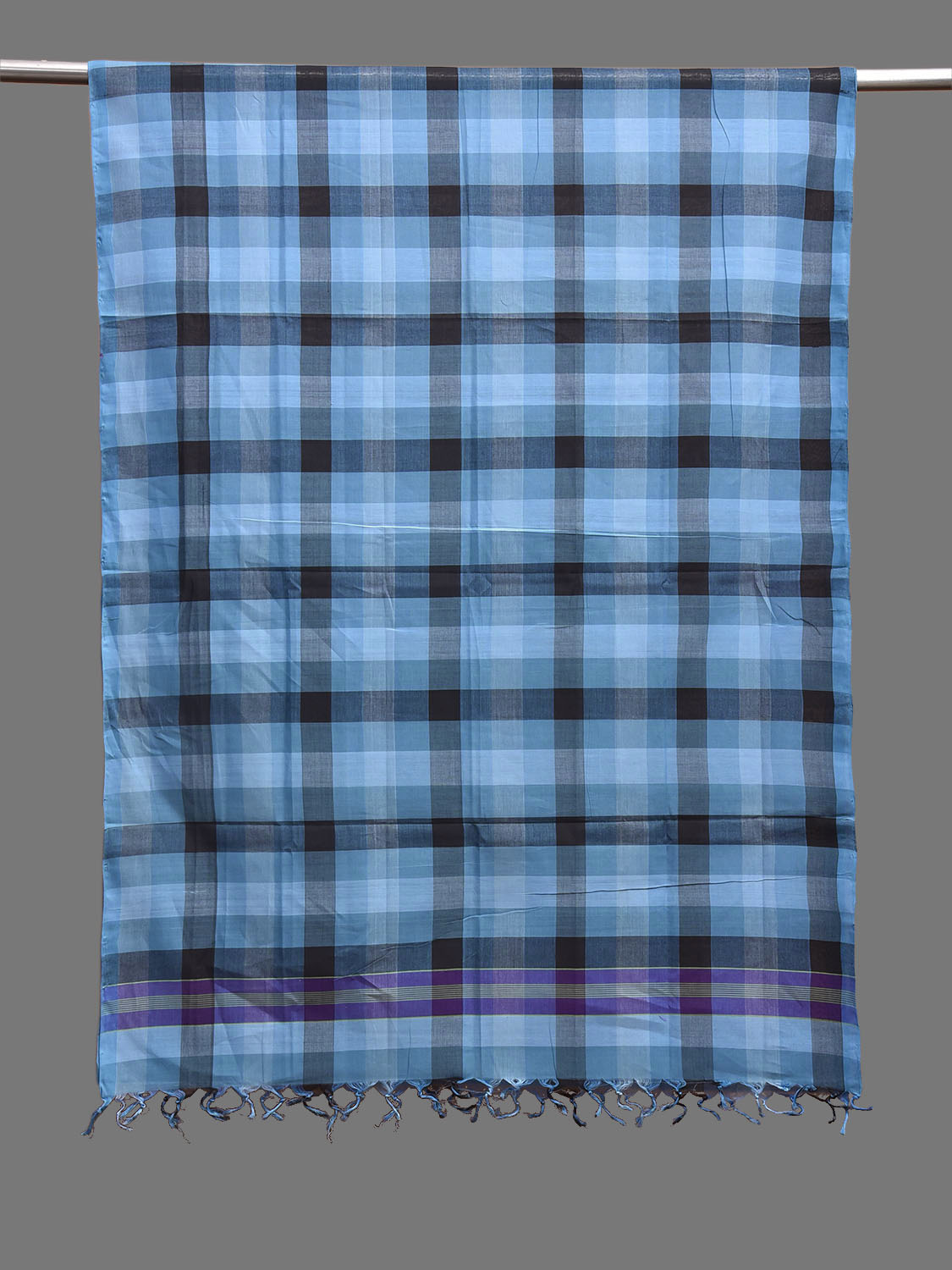 Blue and Black Mangalgiri Cotton Handloom Dupatta with Checks Design ds3895