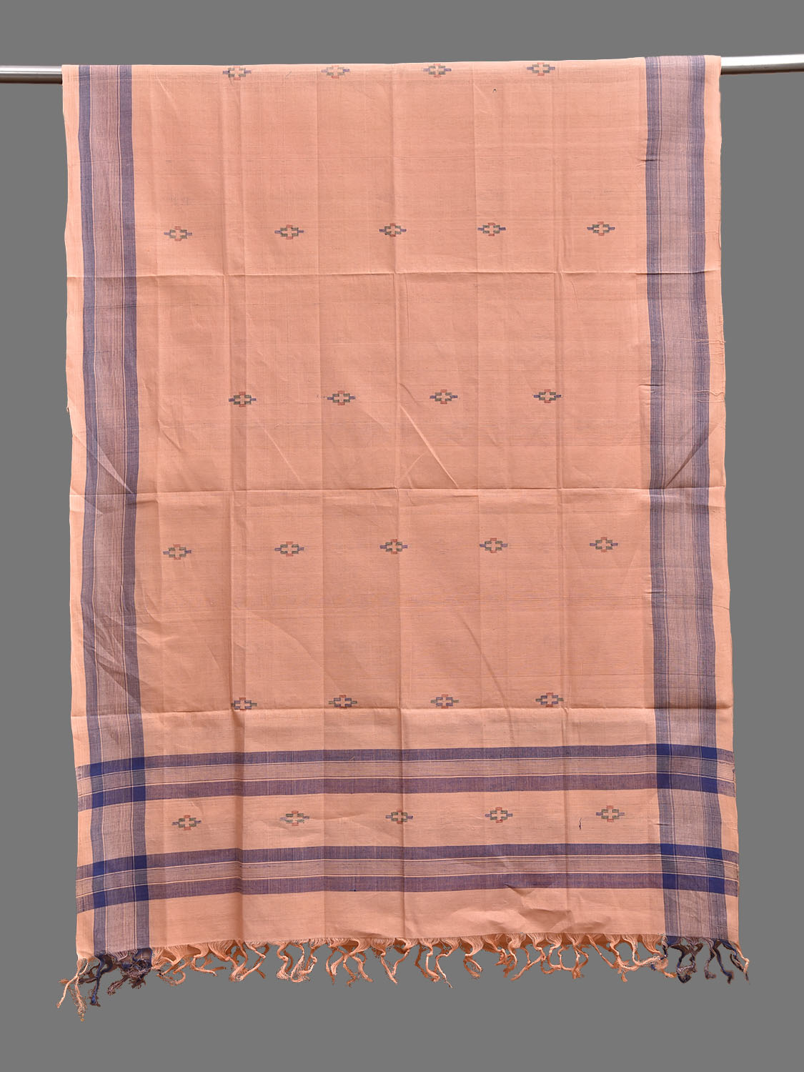 Cream and Blue Khadi Cotton Handloom Dupatta with Jamdani Buta Design ds3896