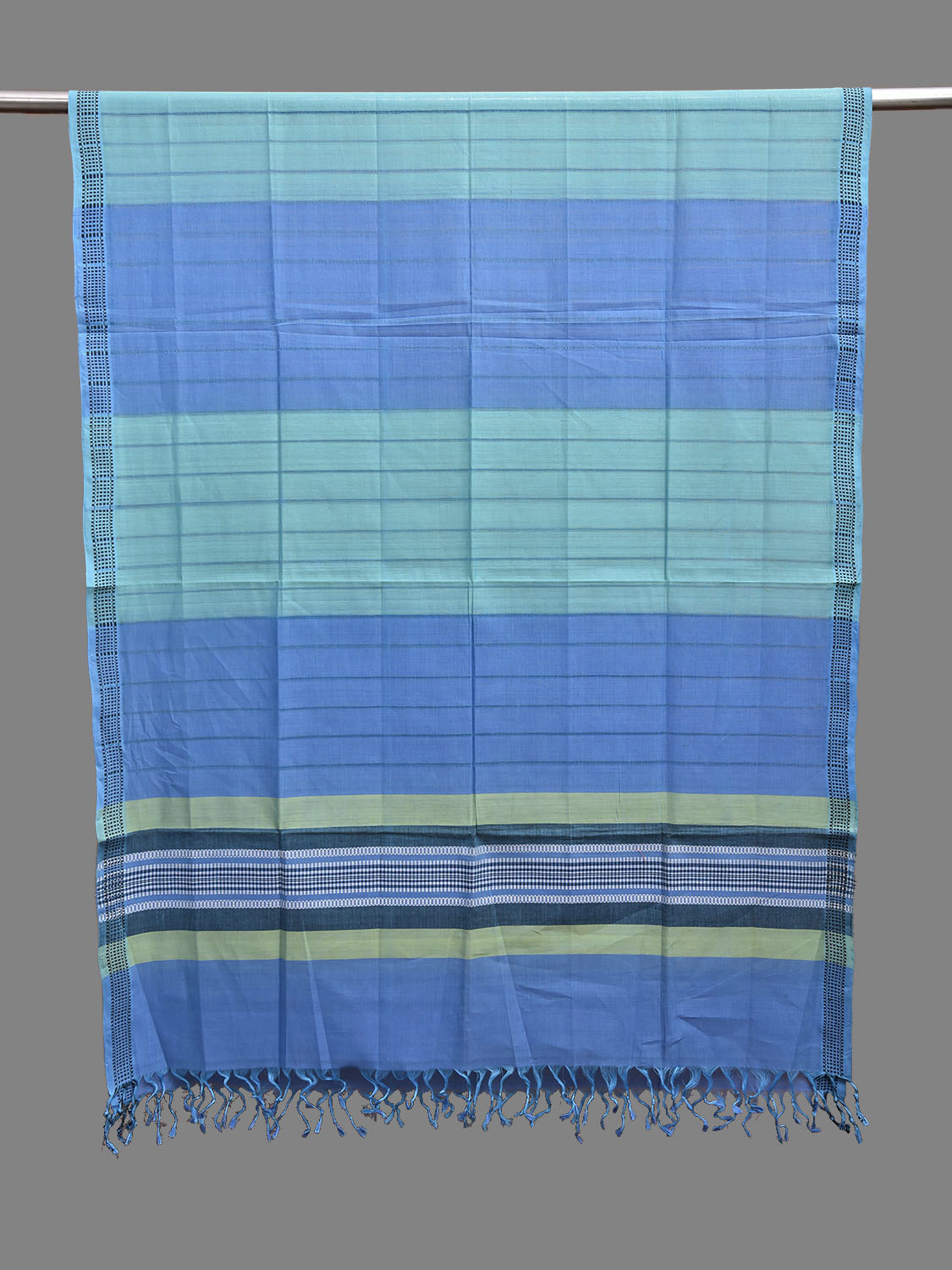 Blue and Turquoise Mangalgiri Cotton Handloom Dupatta with Strips Design ds3897