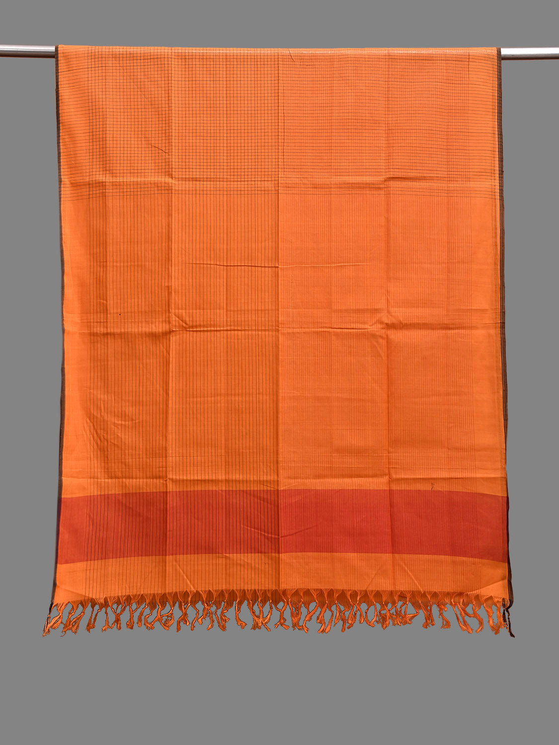Orange Mangalgiri Cotton Handloom Dupatta with Checks and Strips Design ds3898