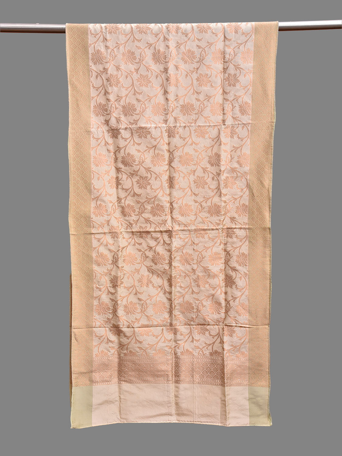 Cream Banaras Katan Silk Stole with Floral Design ds3902