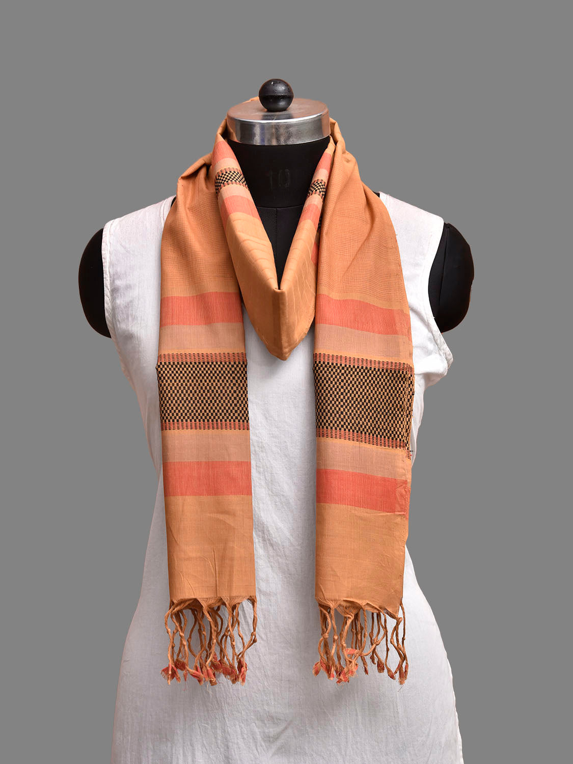 Fawn Mangalgiri Cotton Handloom Stole with Strips Design ds3903