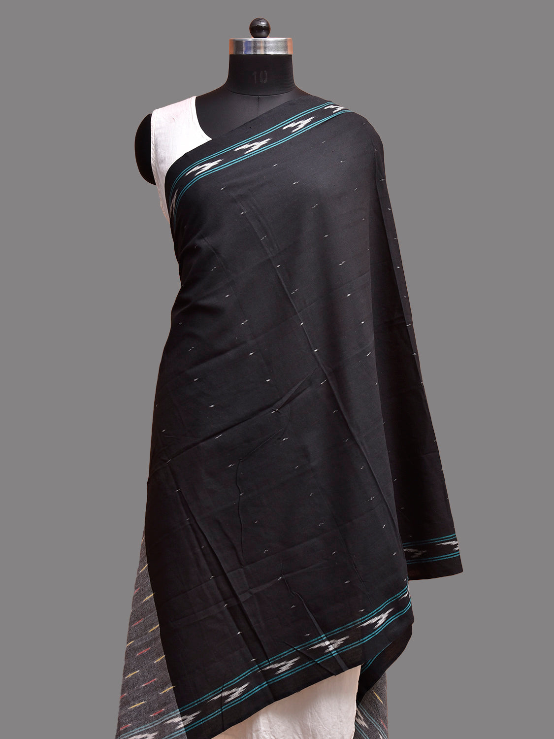 Black and Grey Pochampally Ikat Cotton Handloom Dupatta with Contrast Pallu Design ds3919