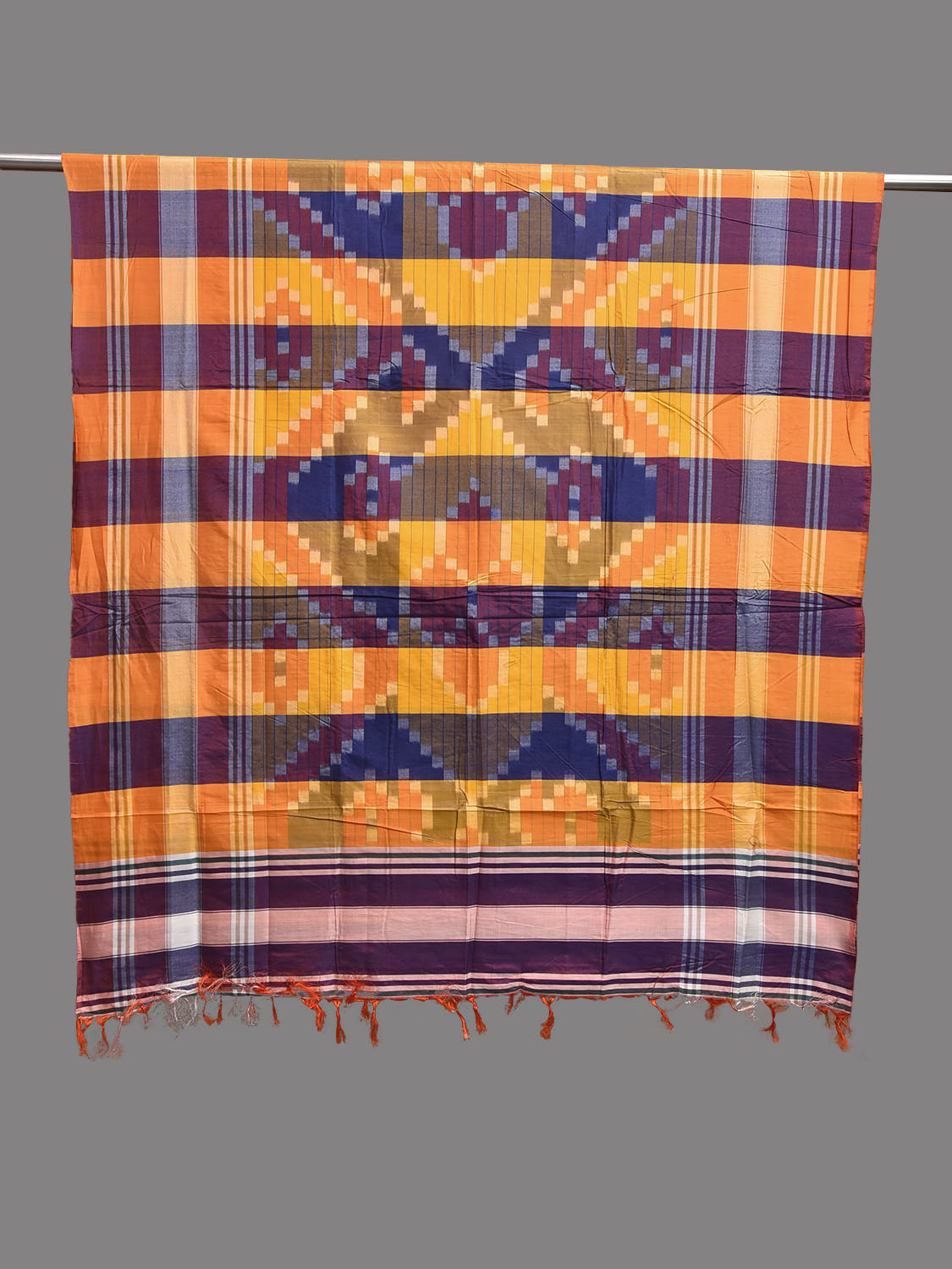 Yellow and Blue Ikat Cotton Silk Dupatta with Zig-Zag Design ds3925