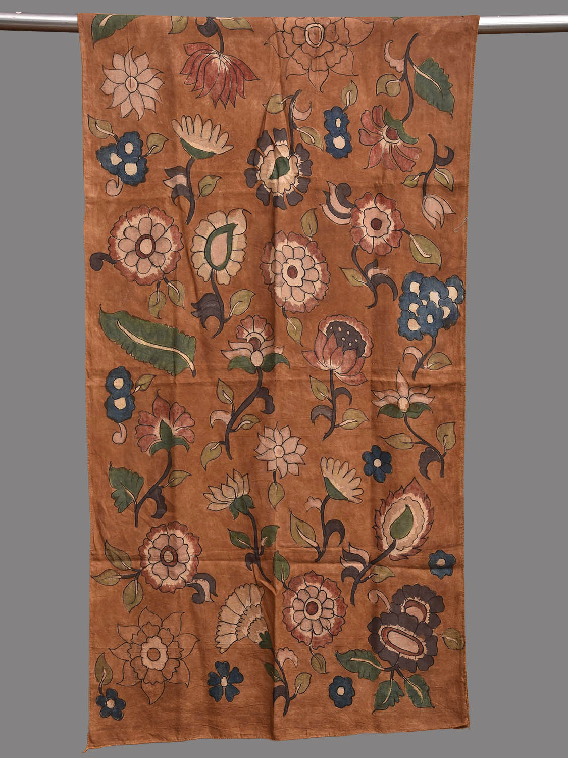 Rust Kalamkari Hand Painted Sico Stole with Floral Design ds3927