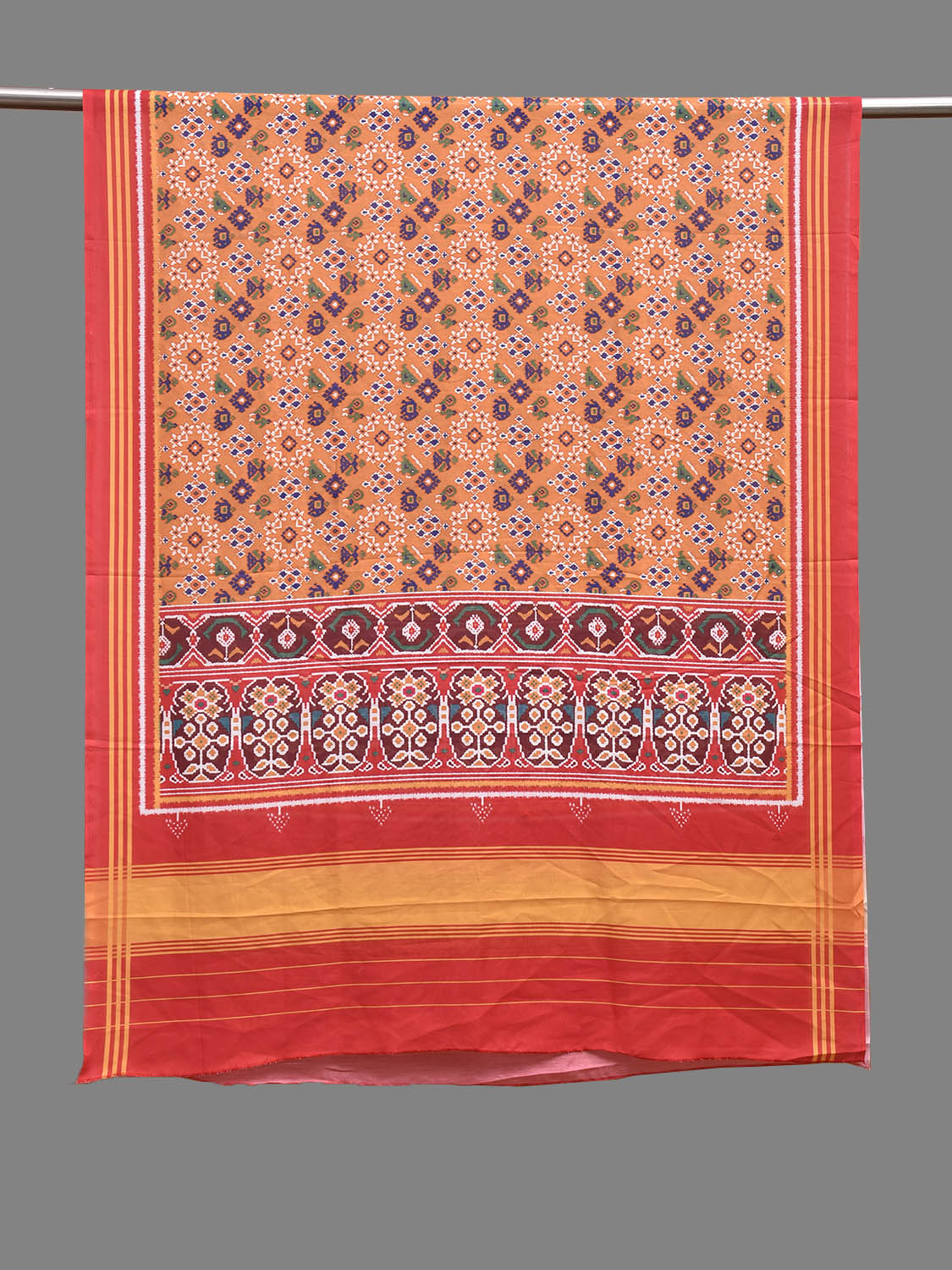 Orange and Red Printed Viscose Silk Dupatta with Pochampally Ikat Patola Design ds3934