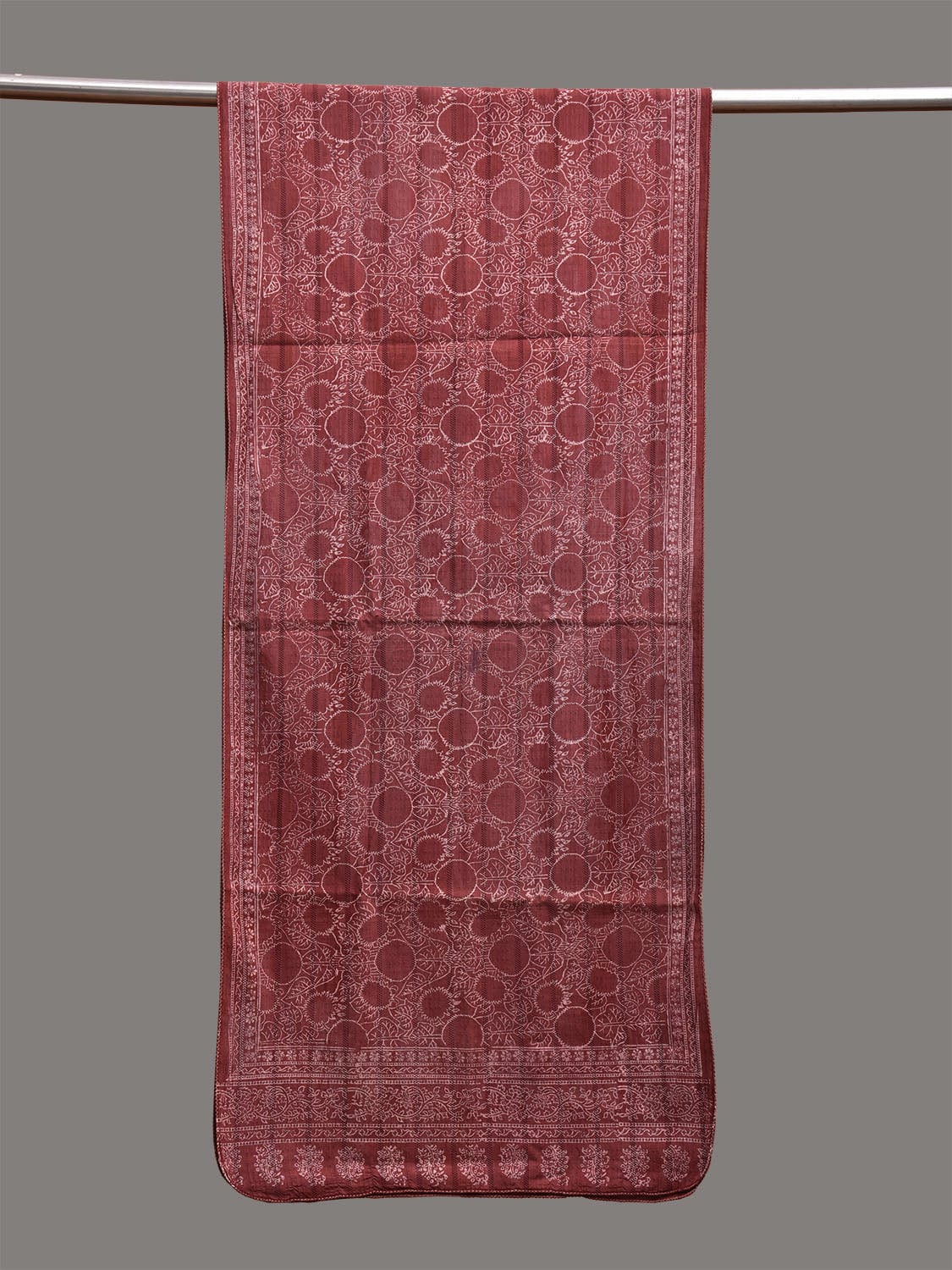 Dull Red Kalamkari Block Print Cotton Dupatta with Floral Design ds3765