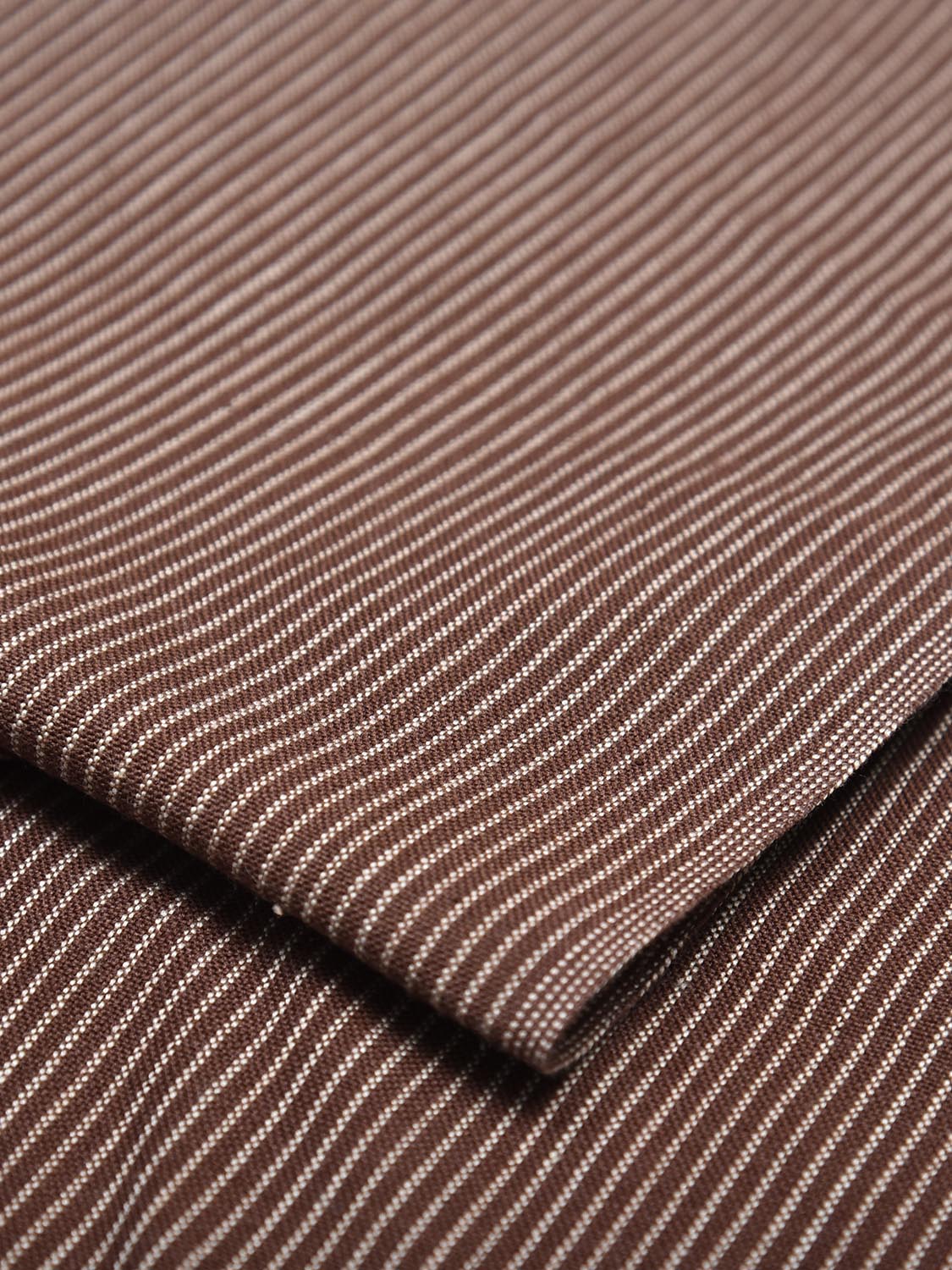 Brown Khadi Cotton Handloom 2.5mts Fabric with Strips Design f0268