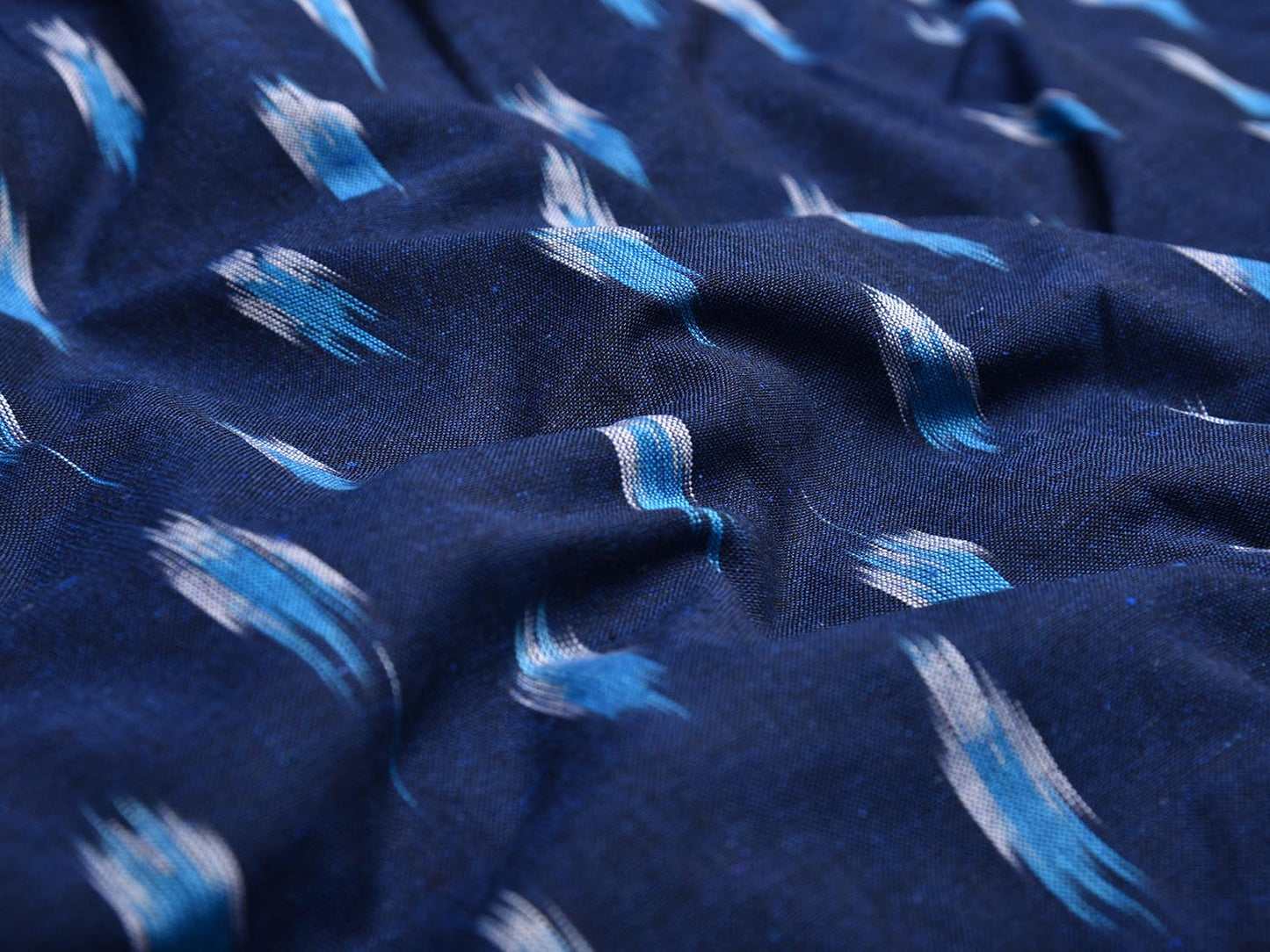 Dark Blue and Blue Pochampally Ikat Cotton Handloom 2.5mts Fabric with Body Buta Design f0269