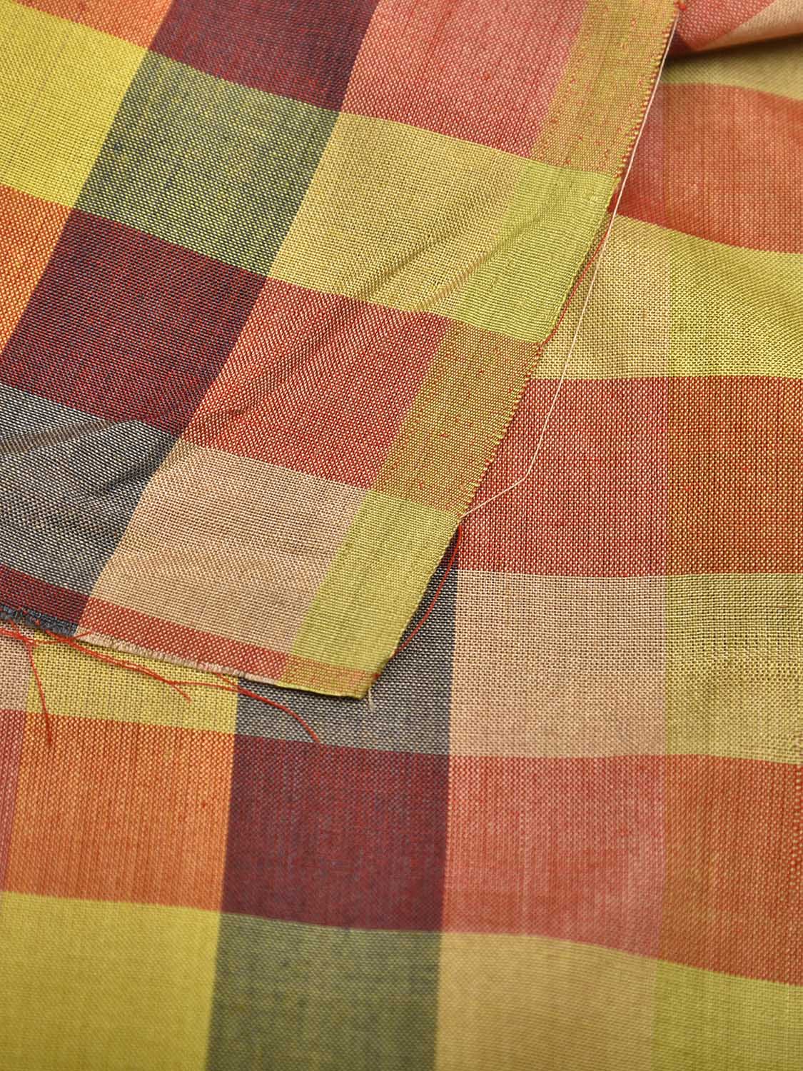Multicolor Cotton Handloom 2.5mts Fabric with Checks Design f0271