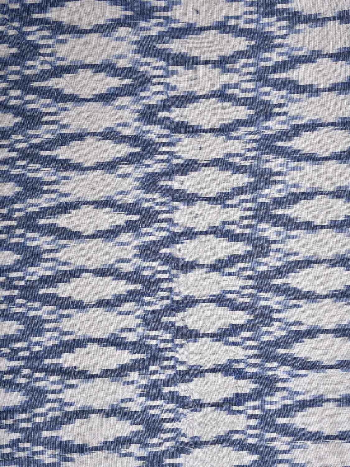 Blue and White Pochampally Ikat Cotton 3mts Fabric with Grill Design f0299