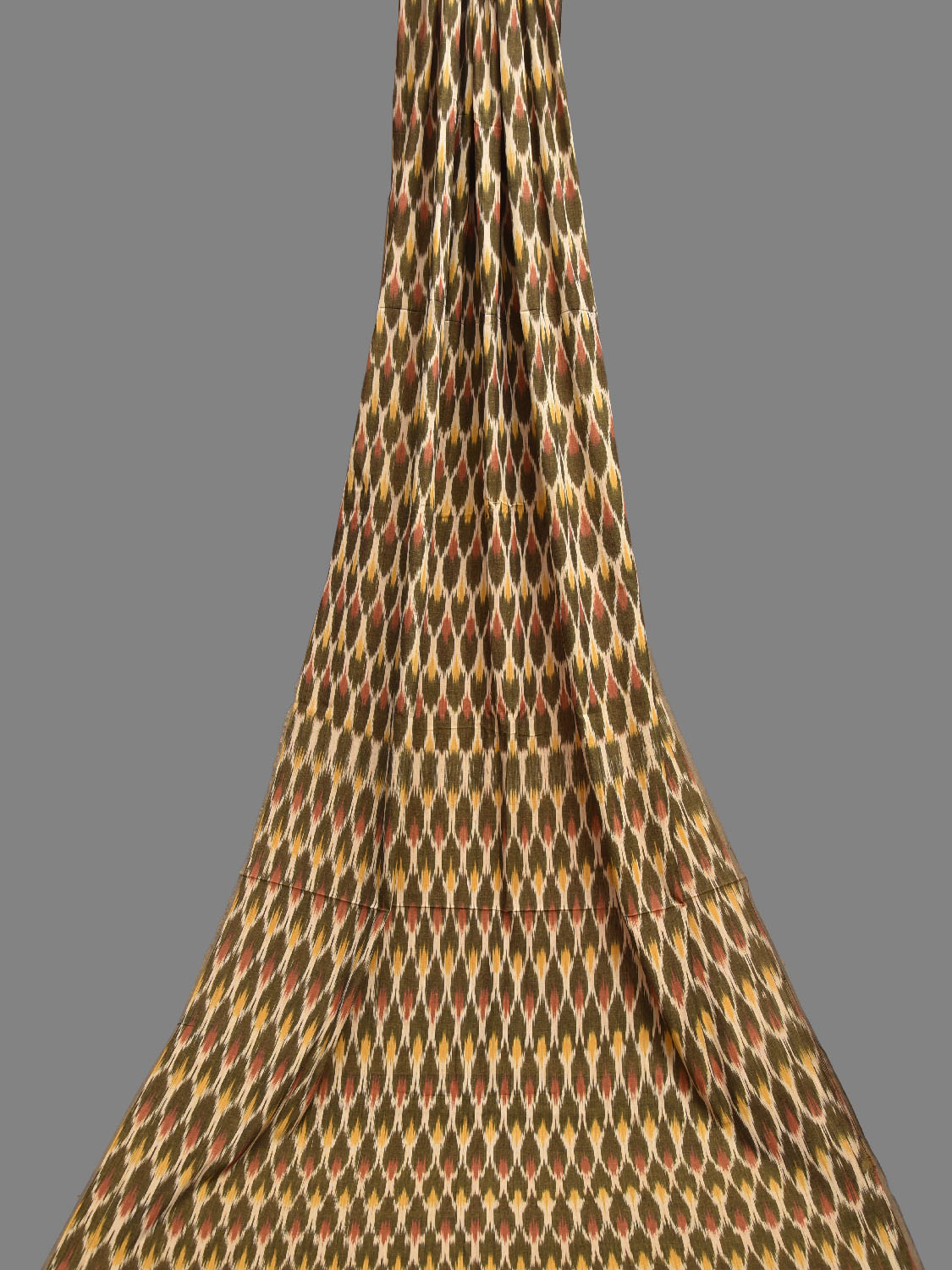 Olive and Cream Pochampally Ikat Cotton 3mts Fabric with Grill Design f0300