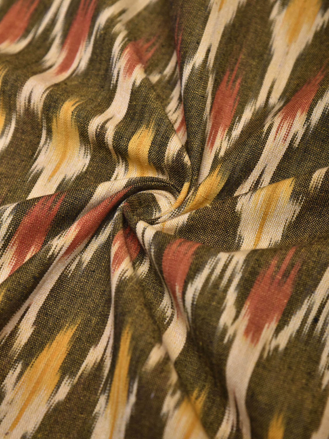Olive and Cream Pochampally Ikat Cotton 3mts Fabric with Grill Design f0300