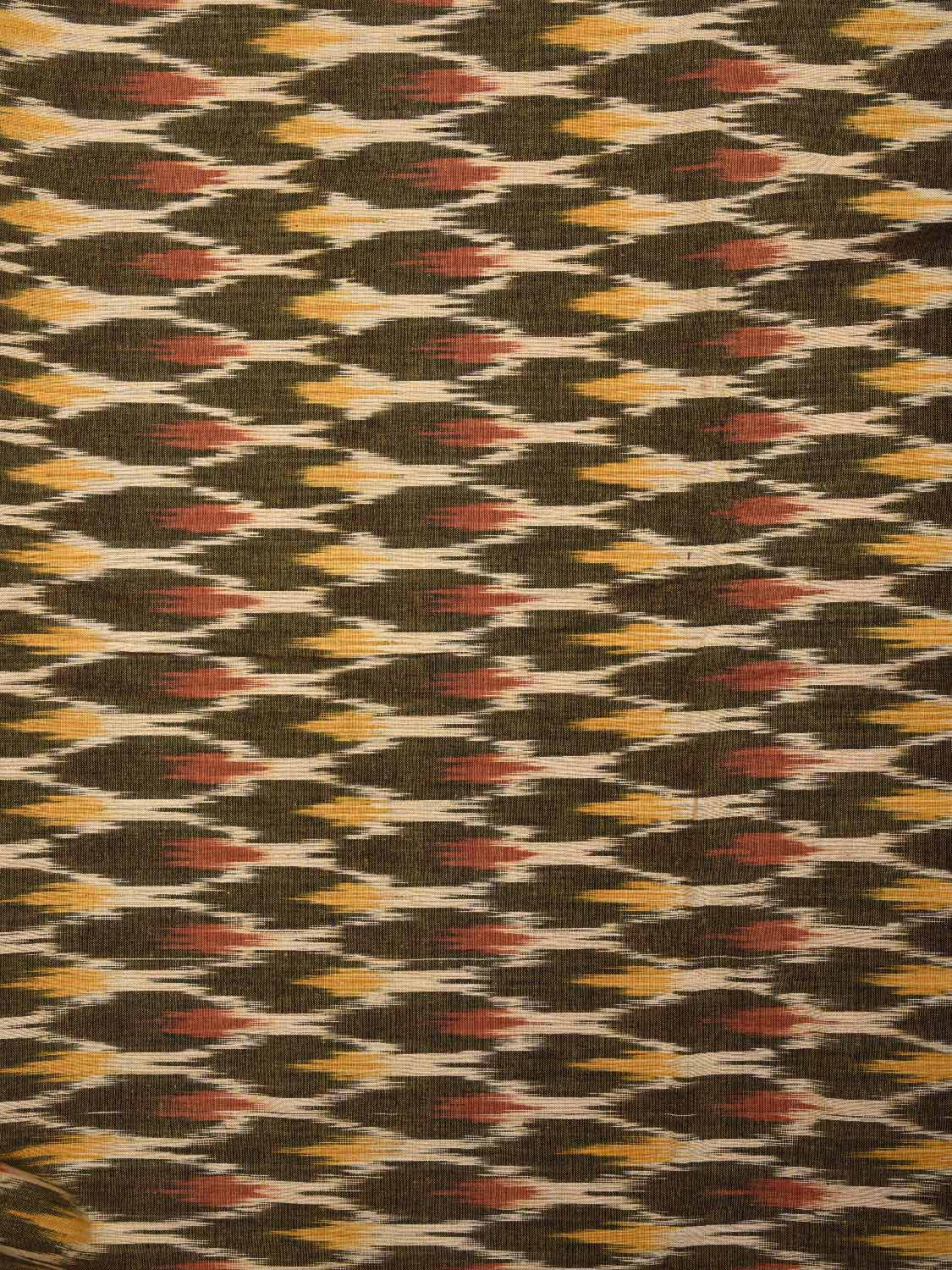 Olive and Cream Pochampally Ikat Cotton 3mts Fabric with Grill Design f0300