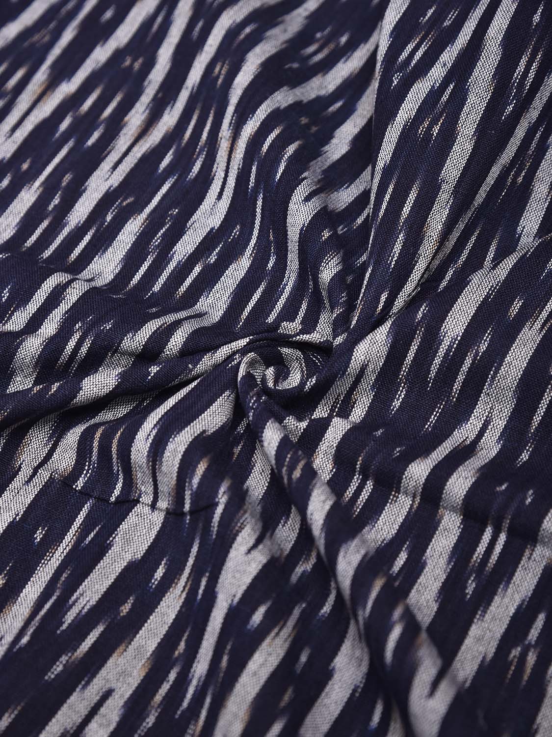 Navy and Grey Pochampally Ikat Cotton 3mts Fabric with Zig-Zag Design f0302
