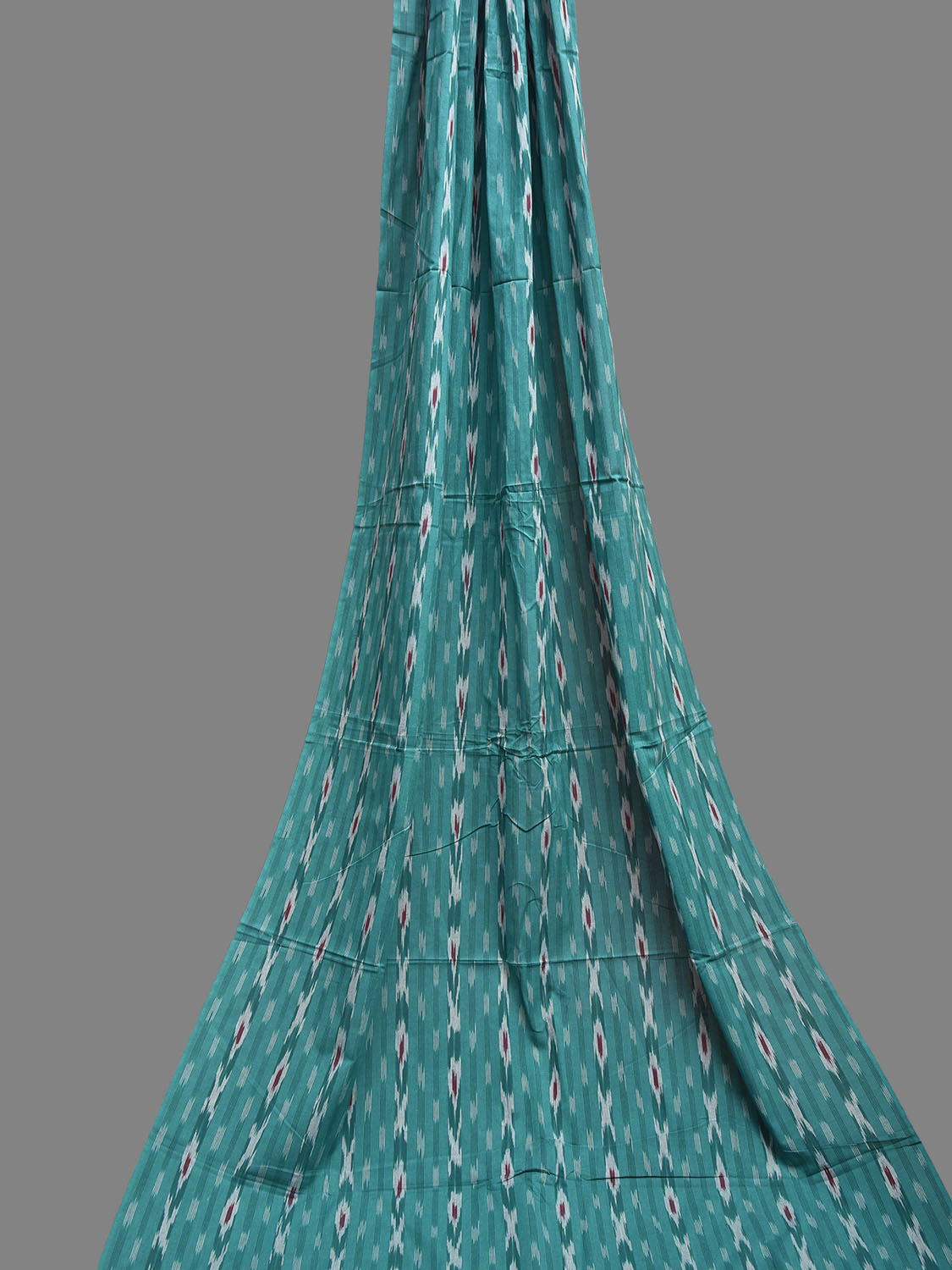 Turquoise and Red Pochampally Ikat Cotton 3mts Fabric with Strips Design f0304