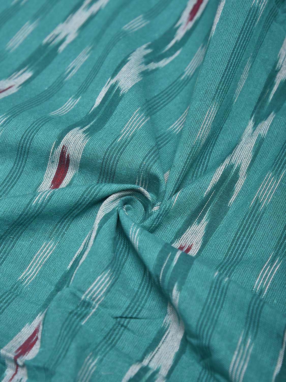 Turquoise and Red Pochampally Ikat Cotton 3mts Fabric with Strips Design f0304