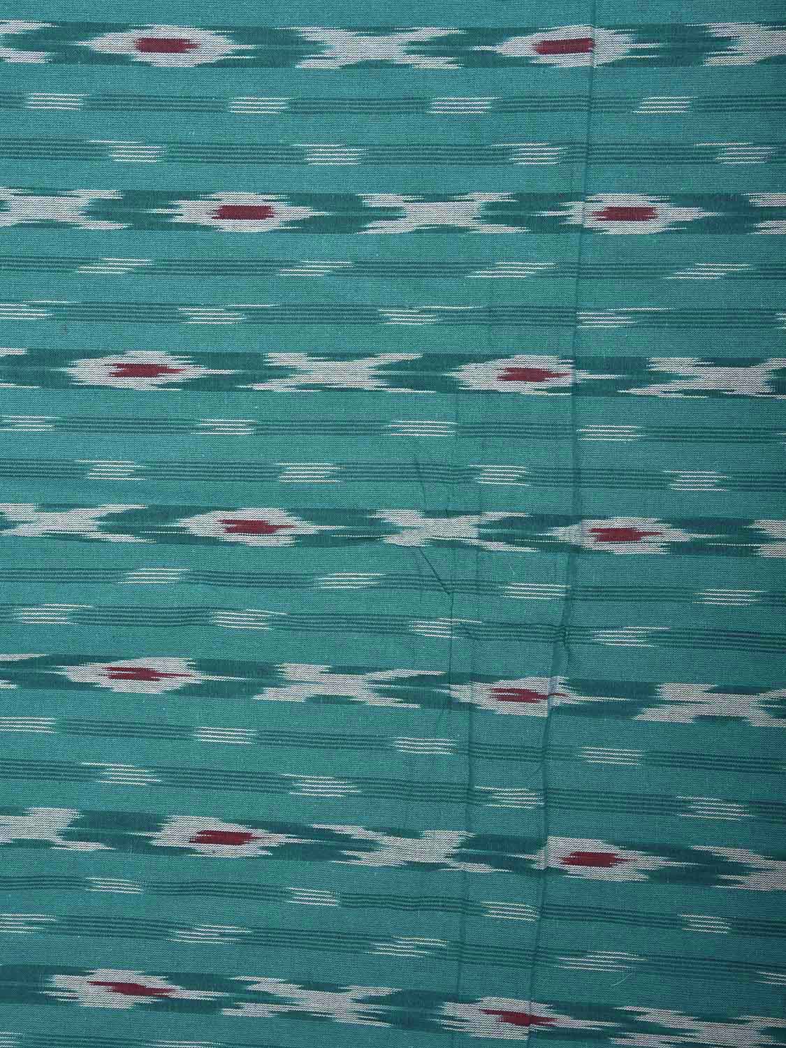 Turquoise and Red Pochampally Ikat Cotton 3mts Fabric with Strips Design f0304