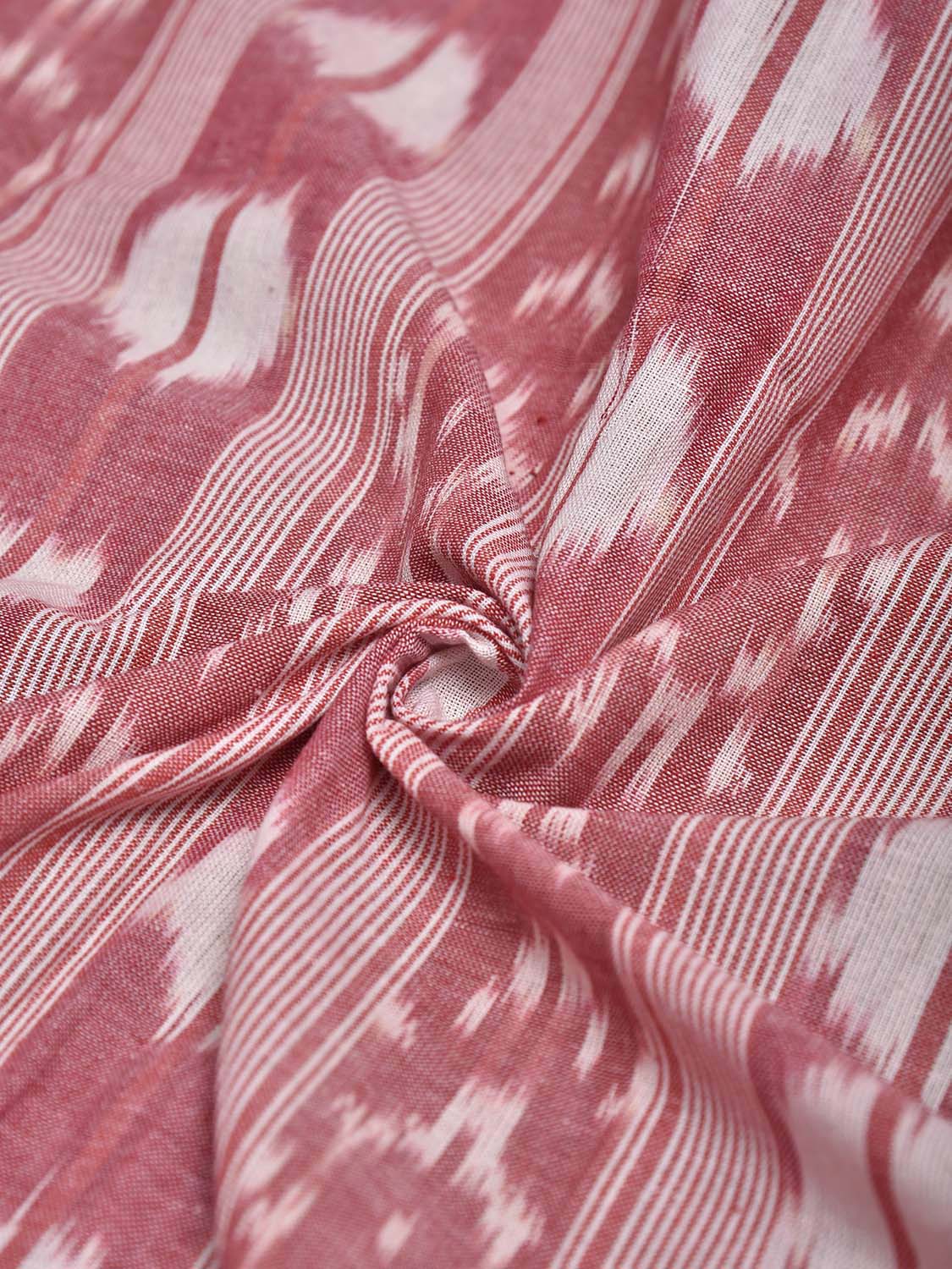 Dark Peach Pochampally Ikat Cotton 3mts Fabric with Strips Design f0305