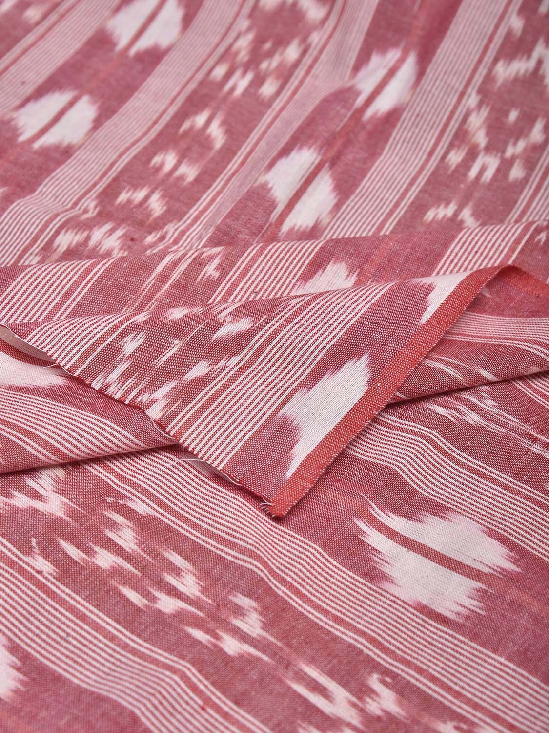 Dark Peach Pochampally Ikat Cotton 3mts Fabric with Strips Design f0305