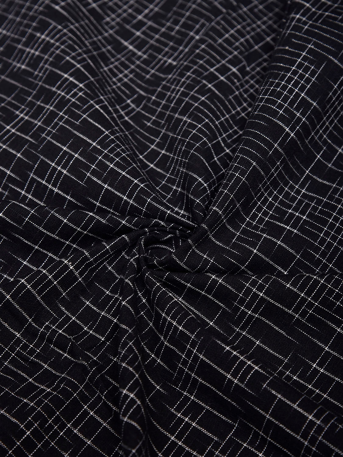 Black Pochampally Ikat Cotton 3mts Fabric with Checks Design f0306