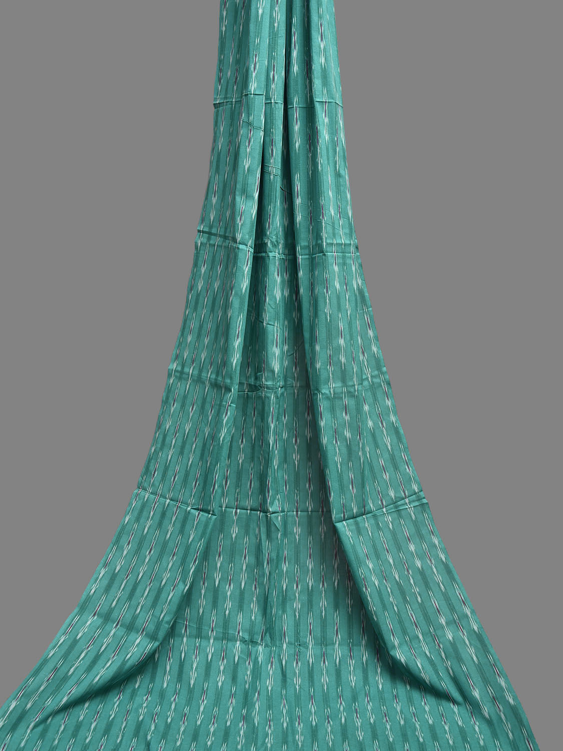 Turquoise and Red Pochampally Ikat Cotton 3mts Fabric with Strips Design f0307