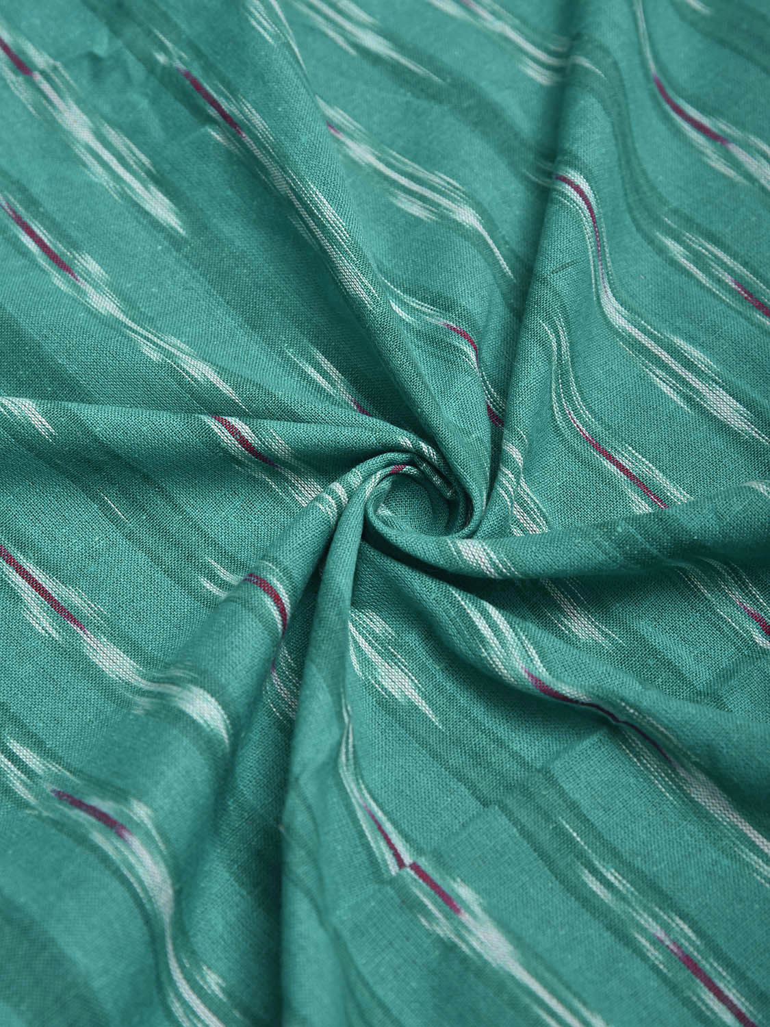 Turquoise and Red Pochampally Ikat Cotton 3mts Fabric with Strips Design f0307