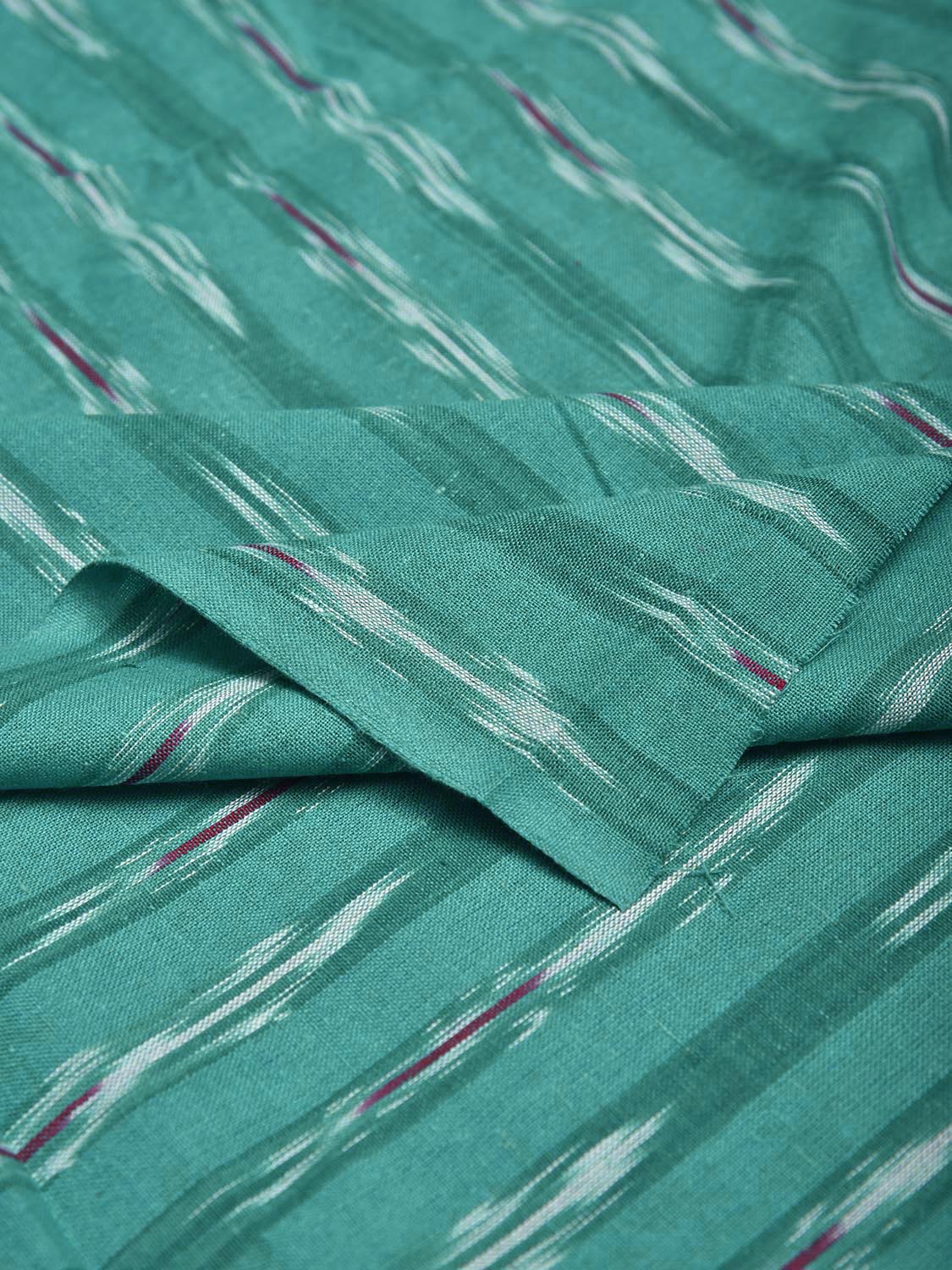 Turquoise and Red Pochampally Ikat Cotton 3mts Fabric with Strips Design f0307