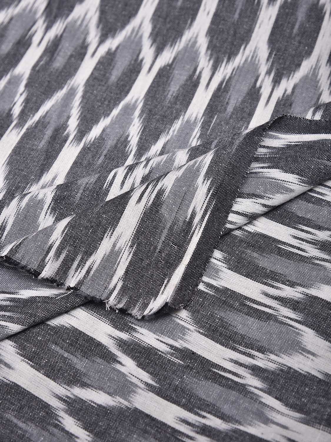 Grey and White Pochampally Ikat Cotton 3mts Fabric with Grill Design f0309