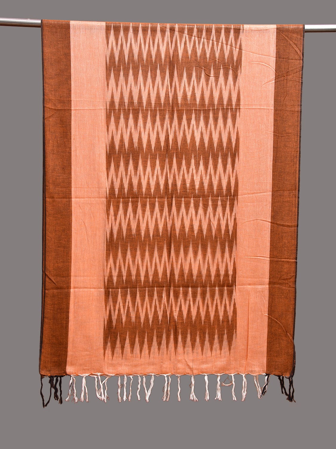 Fawn and Cream Ikat Cotton Handloom Dupatta with Zig-Zag Design ds3748