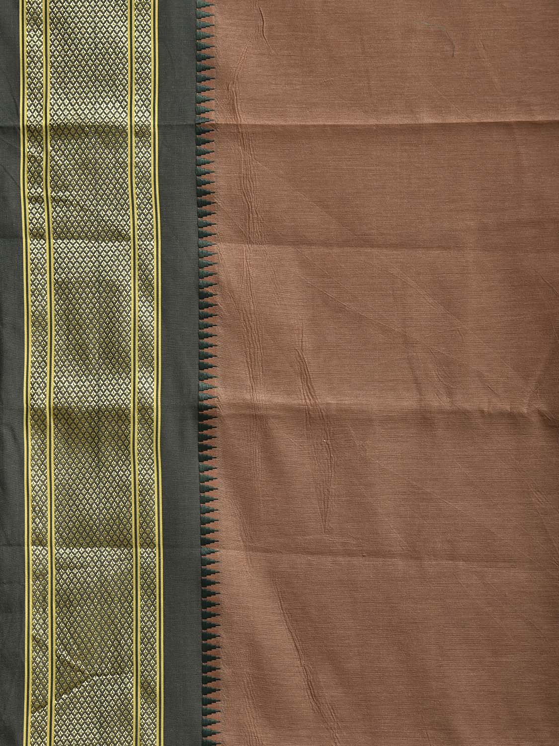 Fawn and Green Bamboo Cotton Plain Saree with Contrast Pallu Design No Blouse bc0818