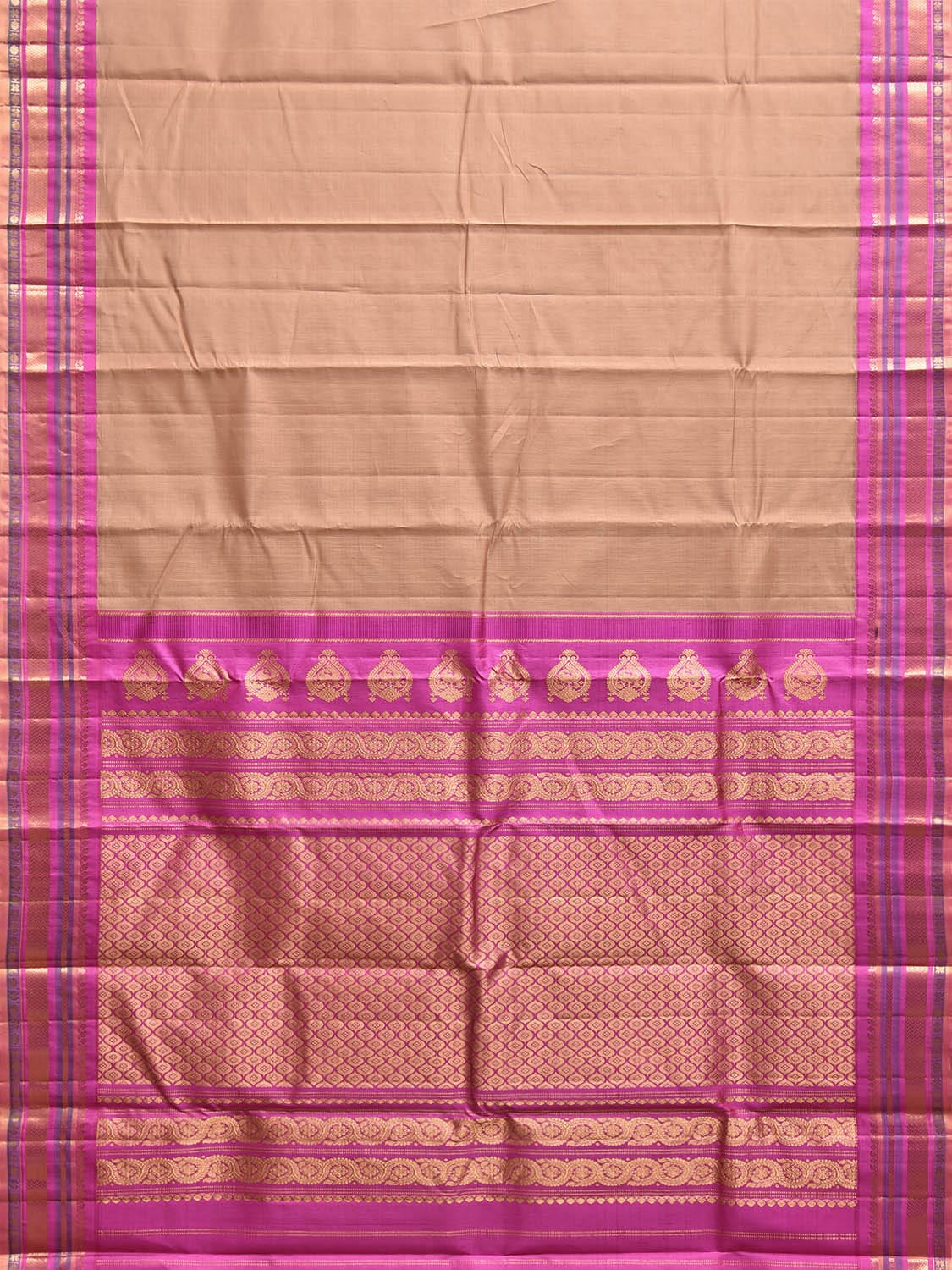 Fawn and Pink Gadwal Cotton Silk Handloom Saree with Pure Silk Border and Pallu Design g0474