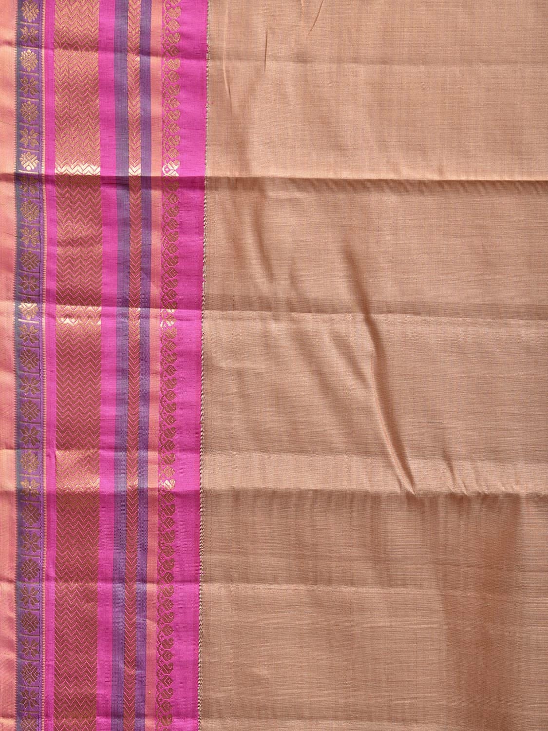 Fawn and Pink Gadwal Cotton Silk Handloom Saree with Pure Silk Border and Pallu Design g0474