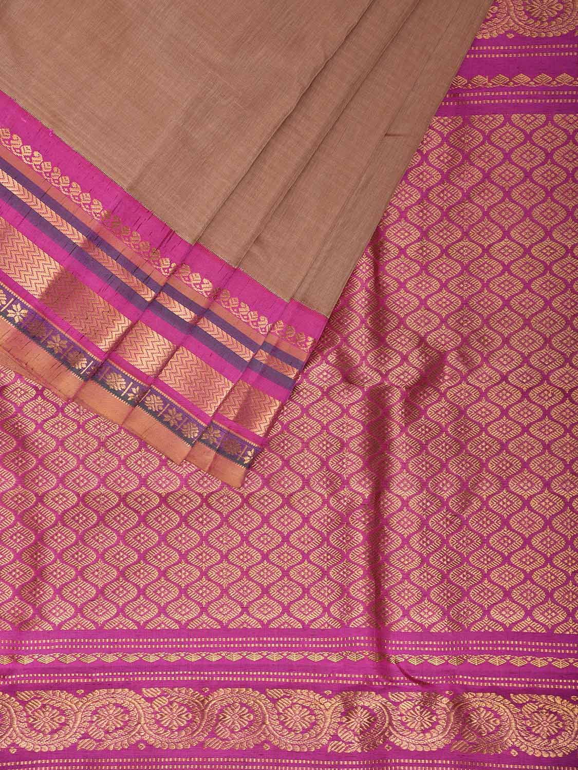 Fawn and Pink Gadwal Cotton Silk Handloom Saree with Pure Silk Border and Pallu Design g0474