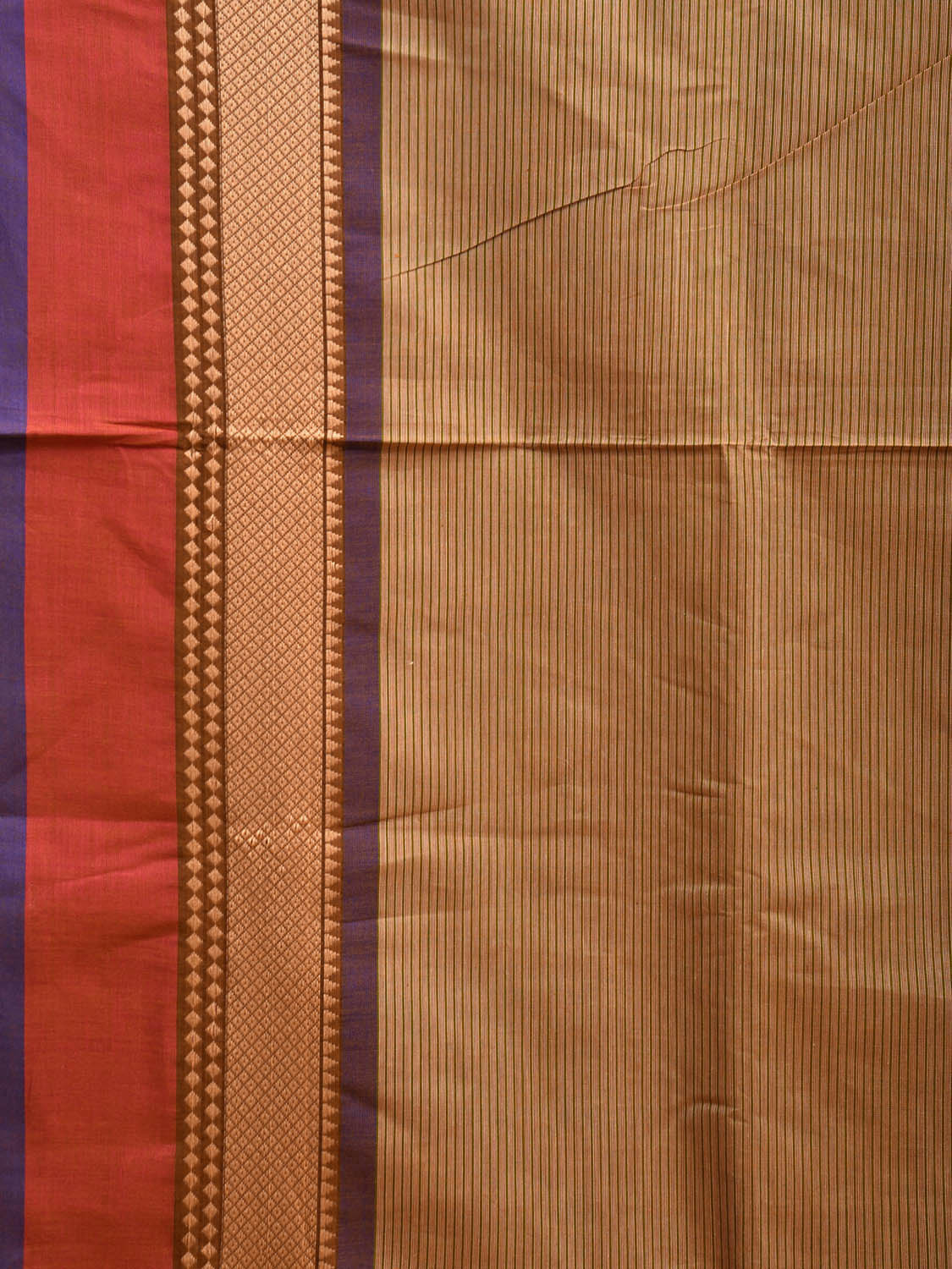 Fawn Kanchipuram Cotton Saree with Strips Body and Pallu Design k0782